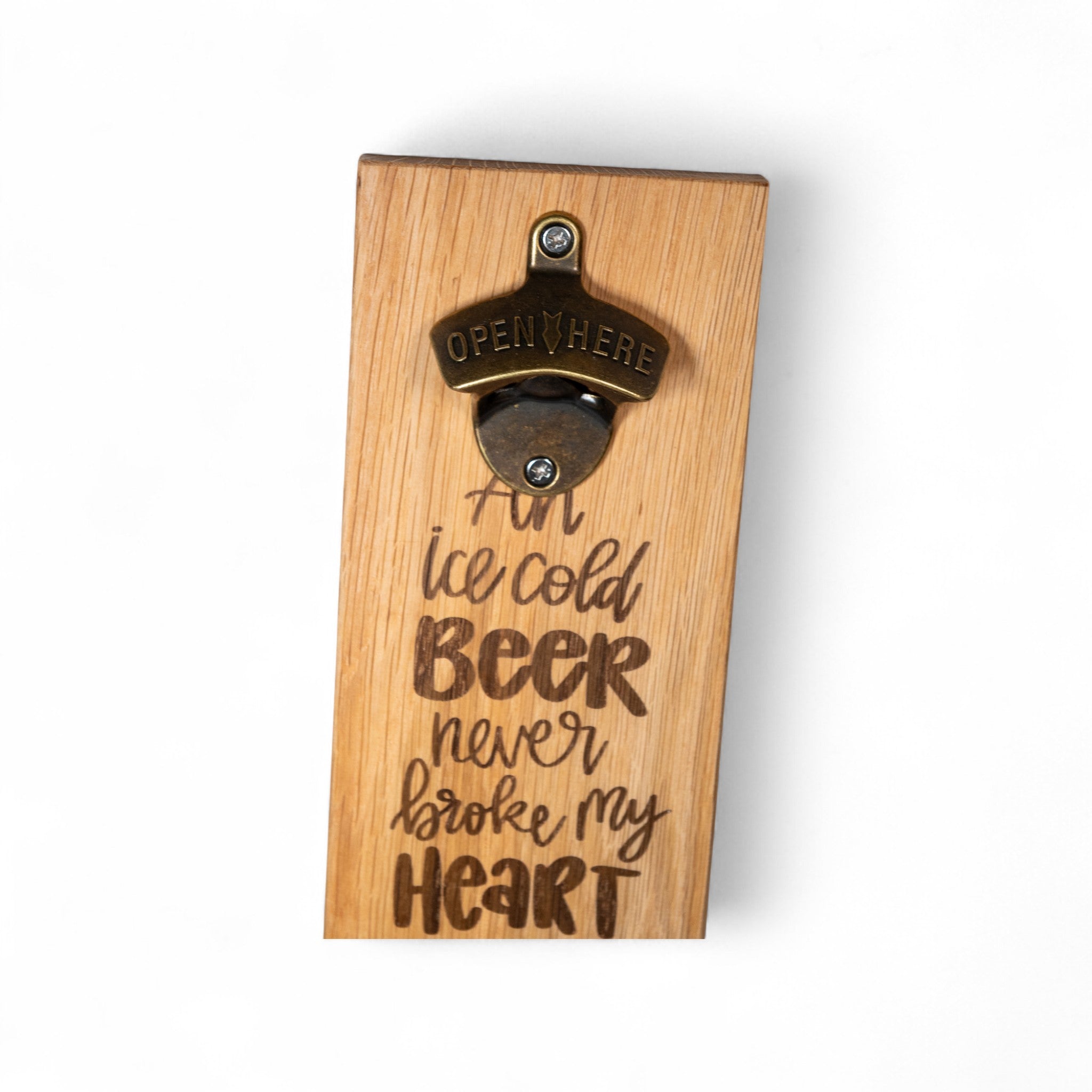 Wall Mounted Magnetic Bottle Opener Engrave "An ice Cold