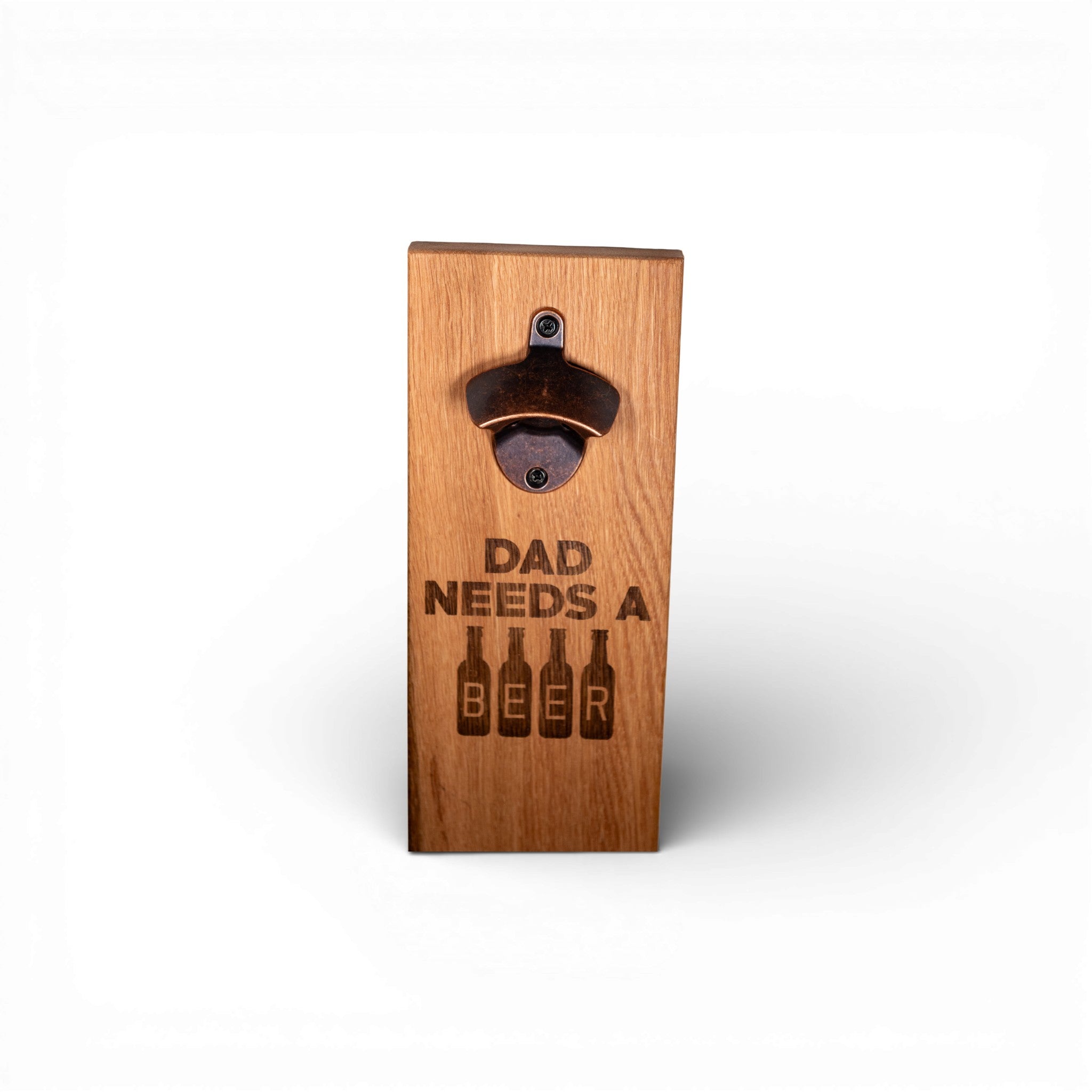 Wall Mounted Magnetic Bottle Opener Engrave "Dad needs a Beer