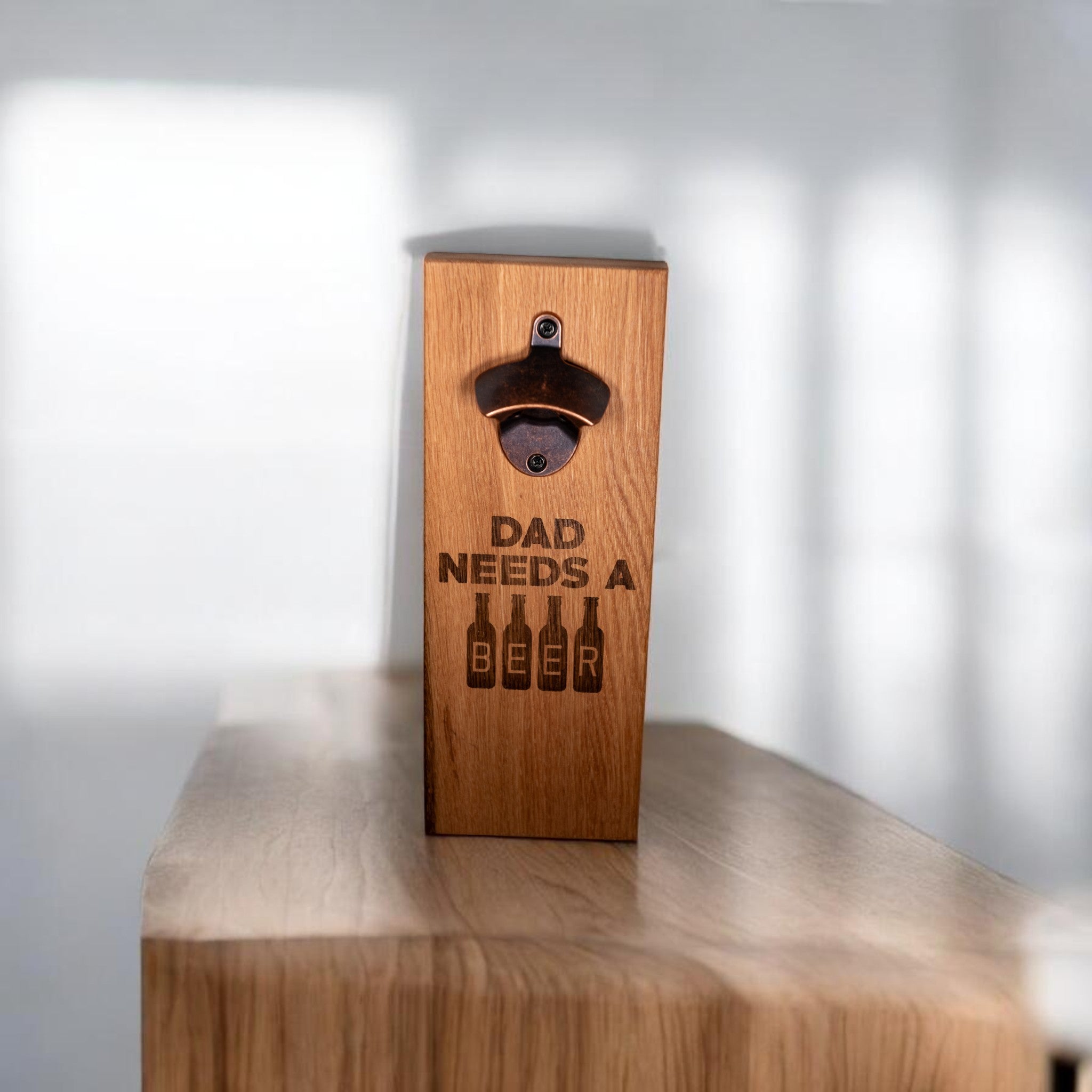 Wall Mounted Magnetic Bottle Opener Engrave "Dad needs a Beer