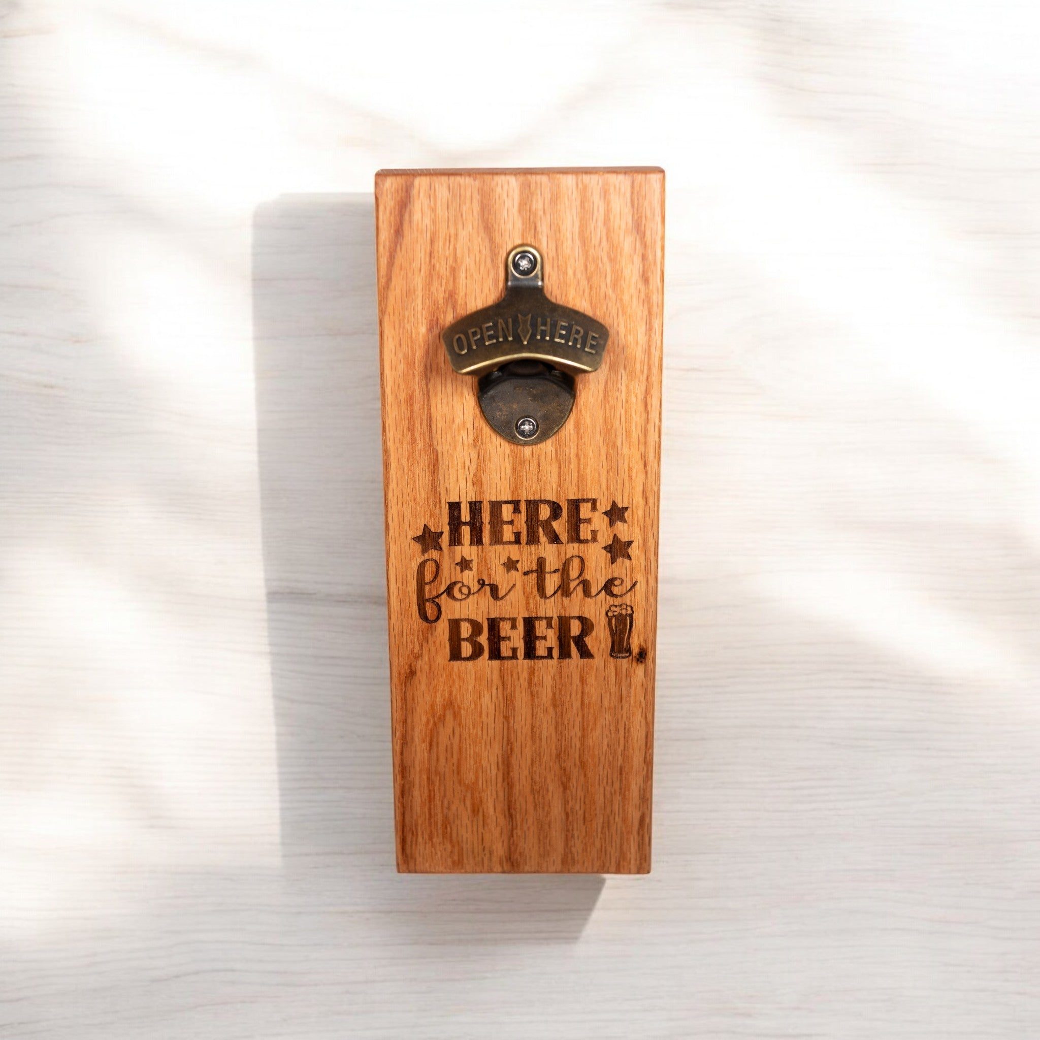 Wall Mounted Magnetic Bottle Opener Engrave "Here for the Beer"