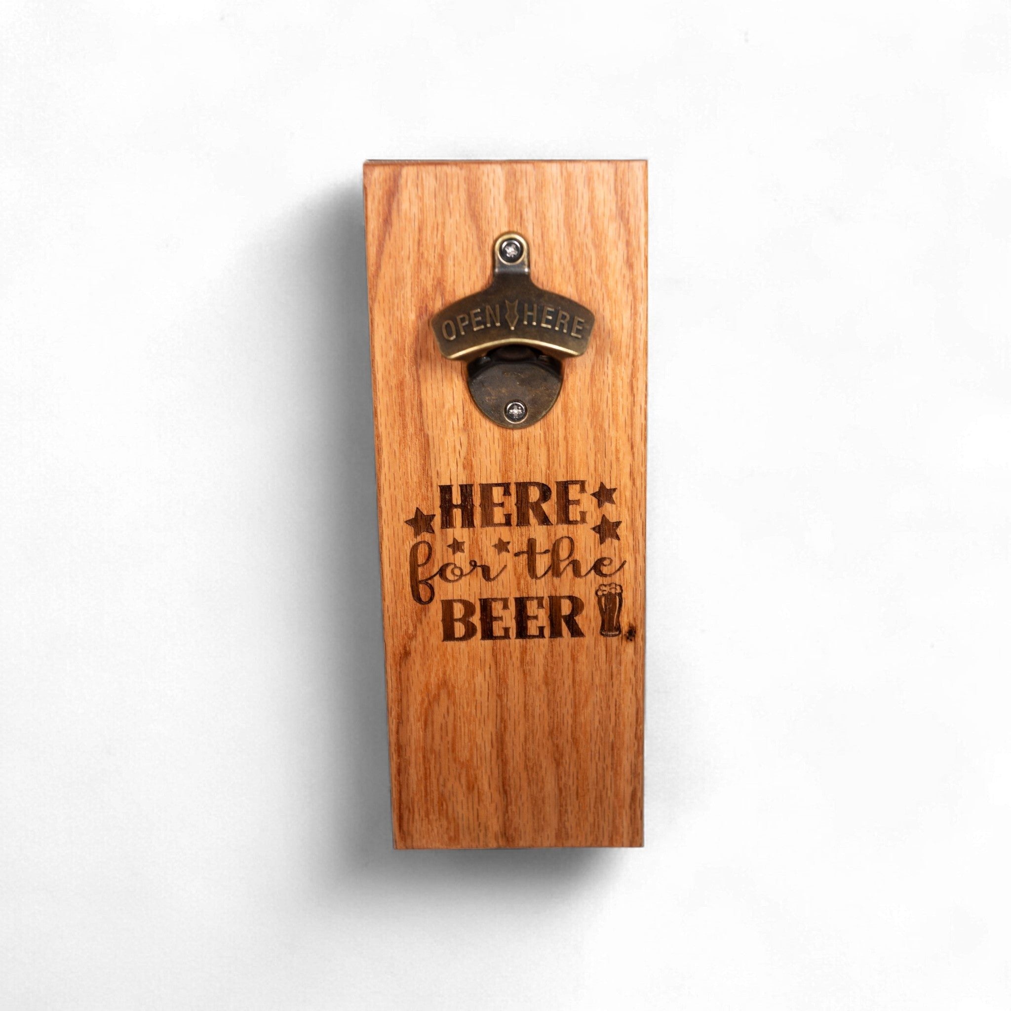 Wall Mounted Magnetic Bottle Opener Engrave "Here for the Beer"