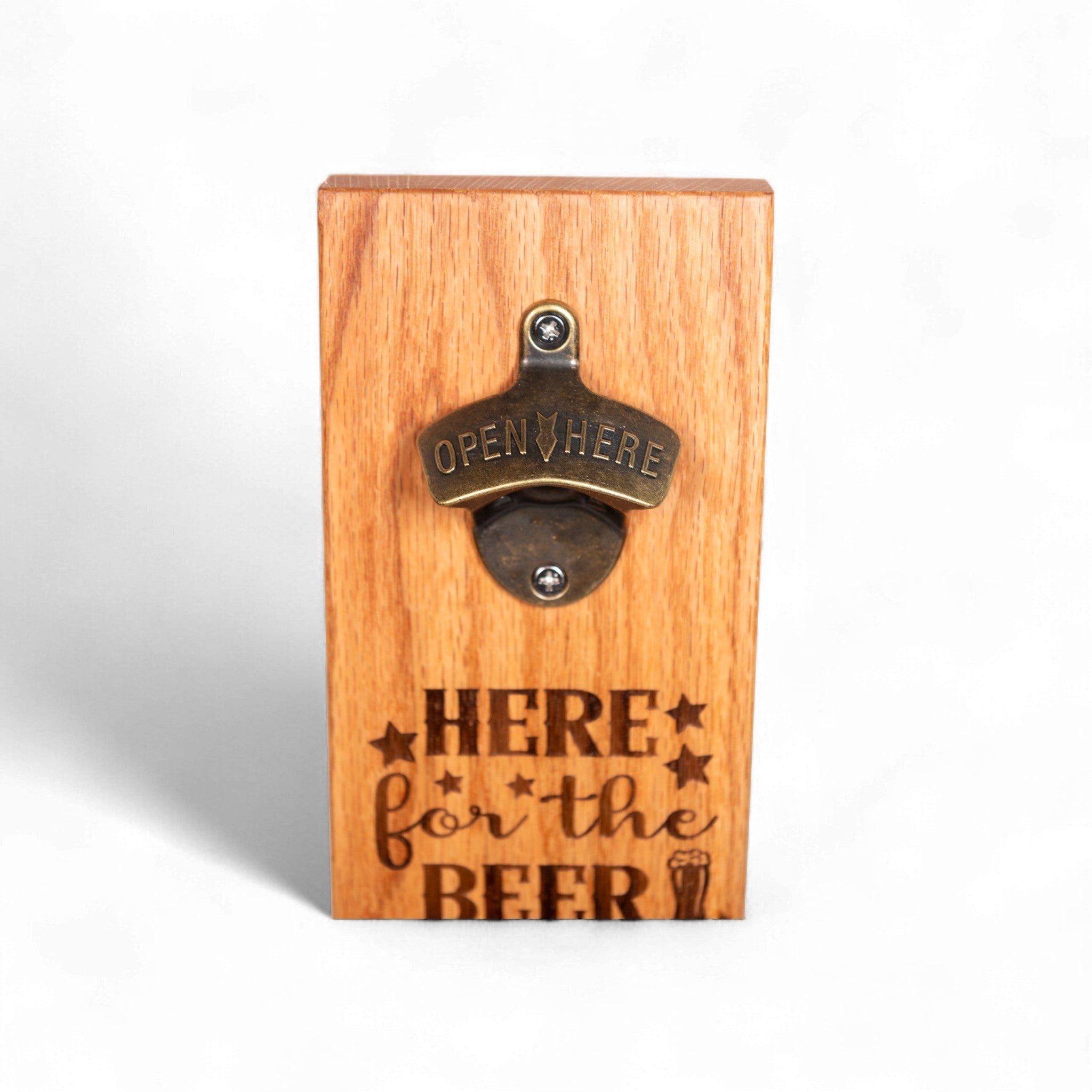 Wall Mounted Magnetic Bottle Opener Engrave "Here for the Beer"