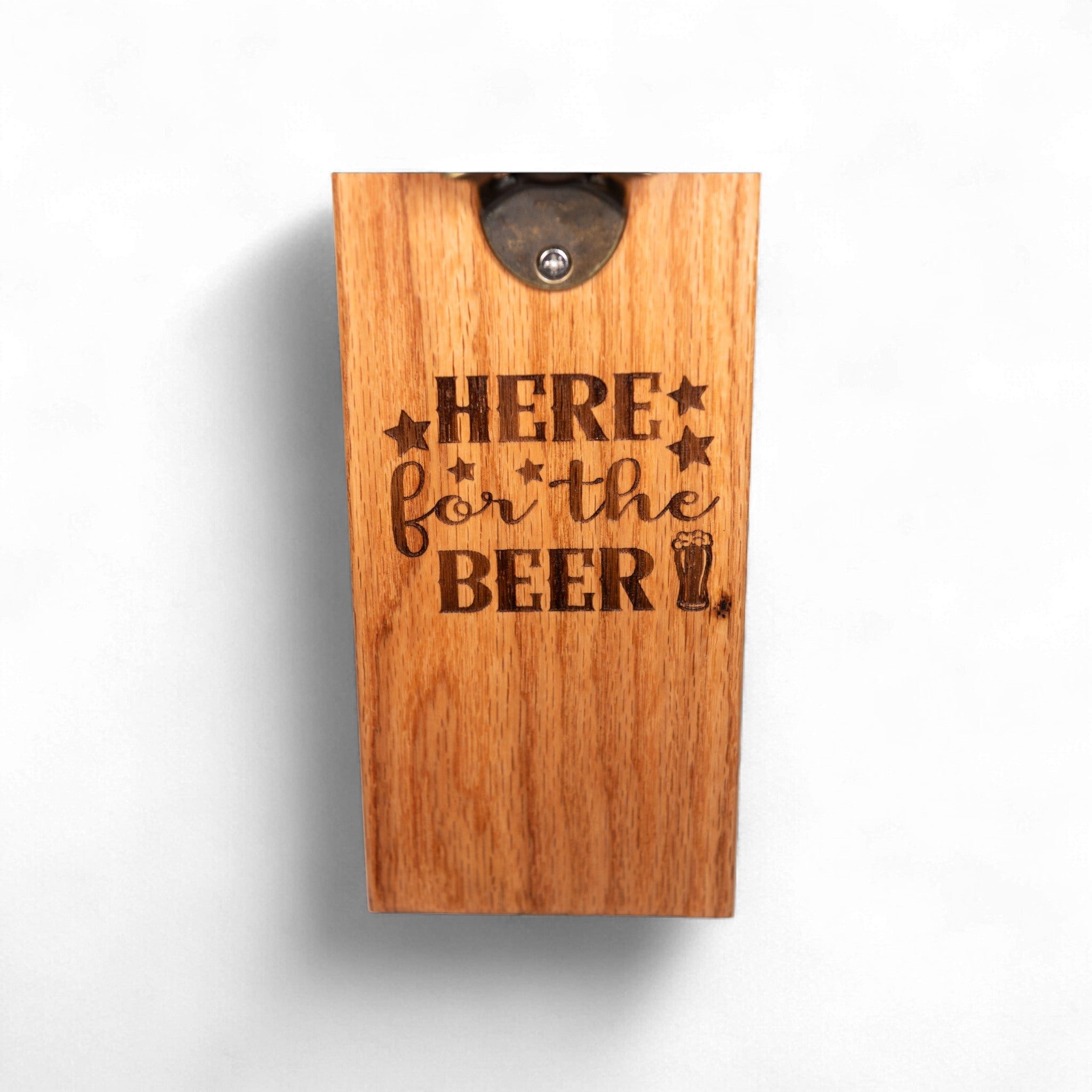 Wall Mounted Magnetic Bottle Opener Engrave "Here for the Beer"
