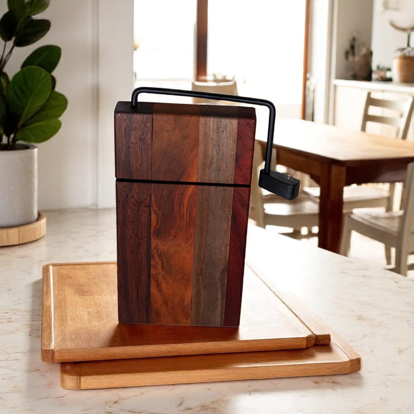 Walnut, Maple, and Blood Wood Cheese Slicer Board