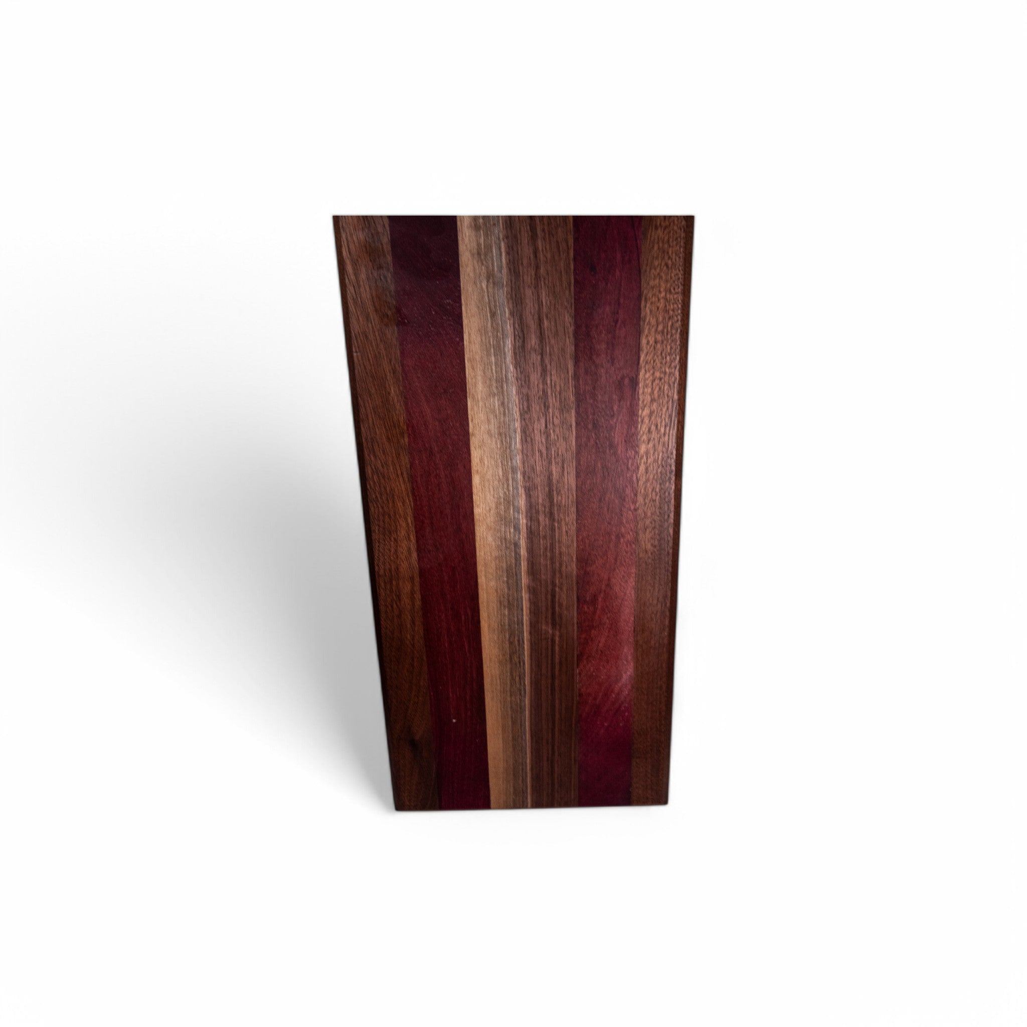 Vertical stripe walnut and purple heart wood serving board sealed