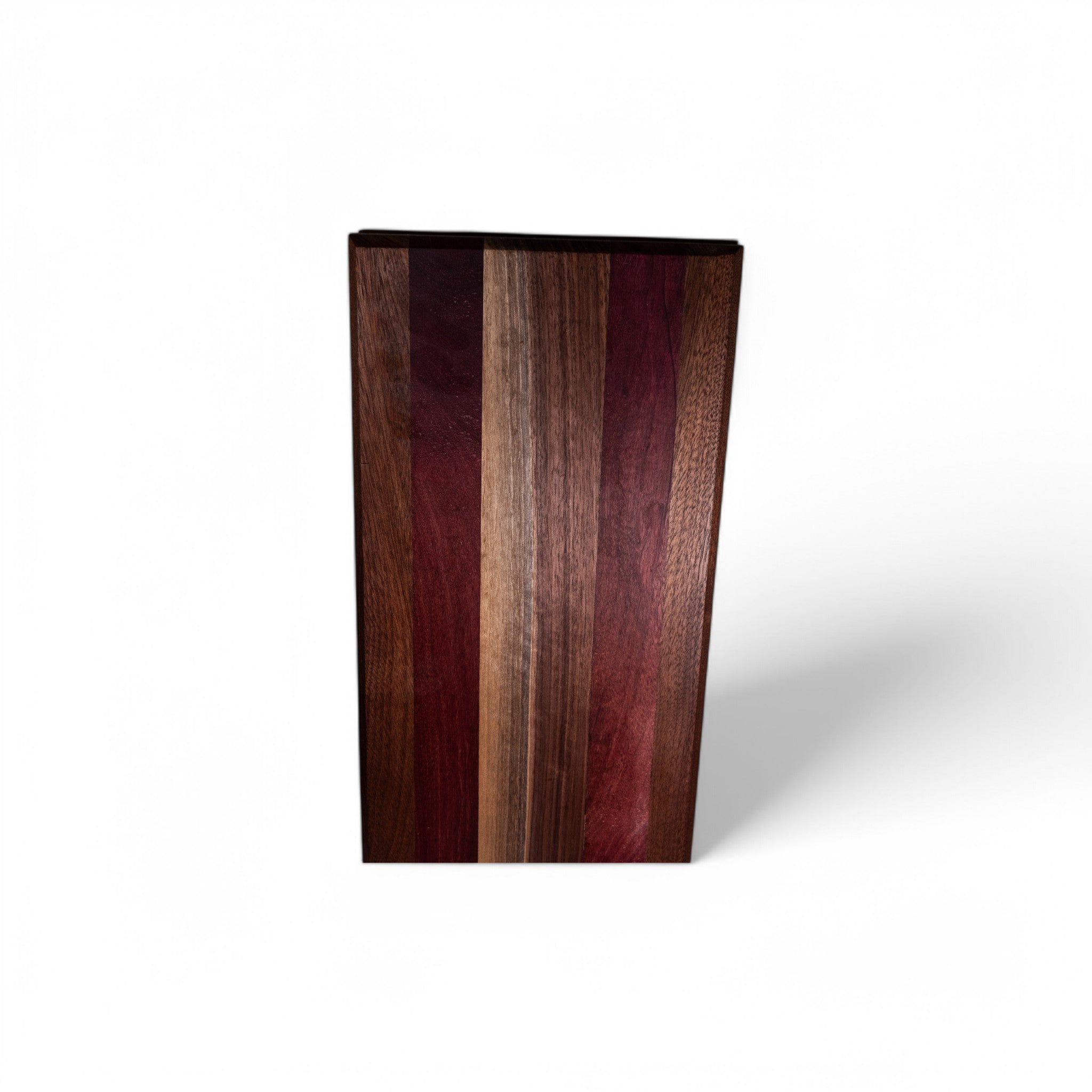 Rectangular walnut and purple heart wood cutting board glossy