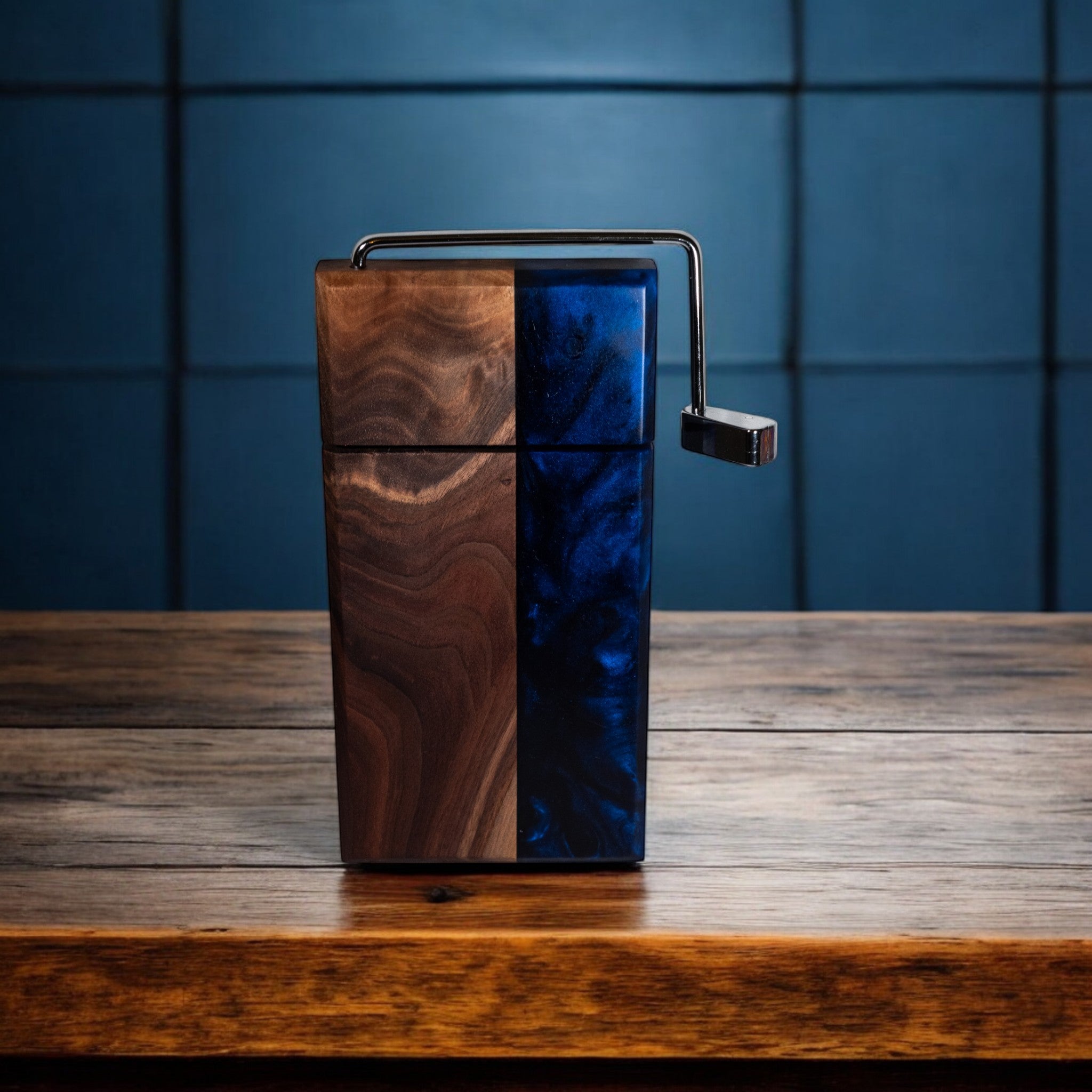 Walnut Wood Dark Blue Epoxy Cheese Slicer Board