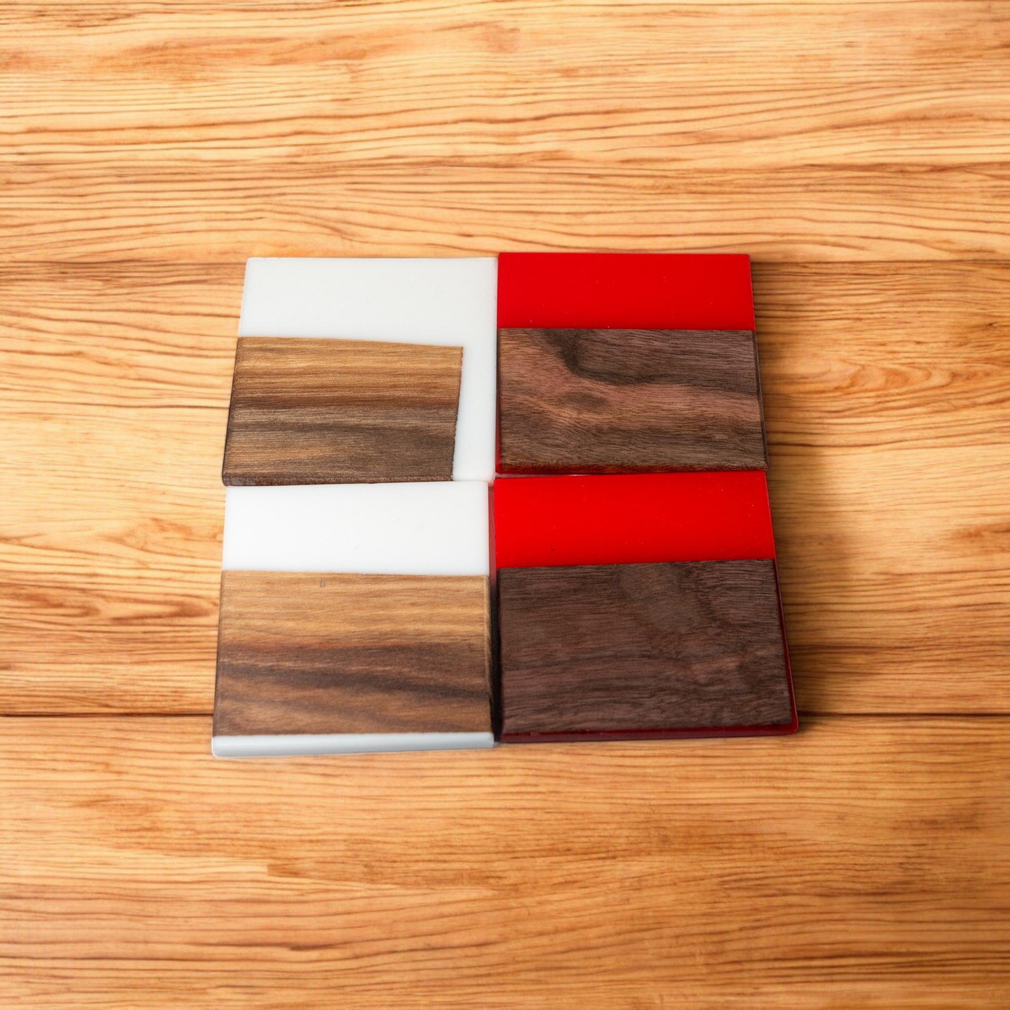 Walnut Wood with White/Red Epoxy Coaster