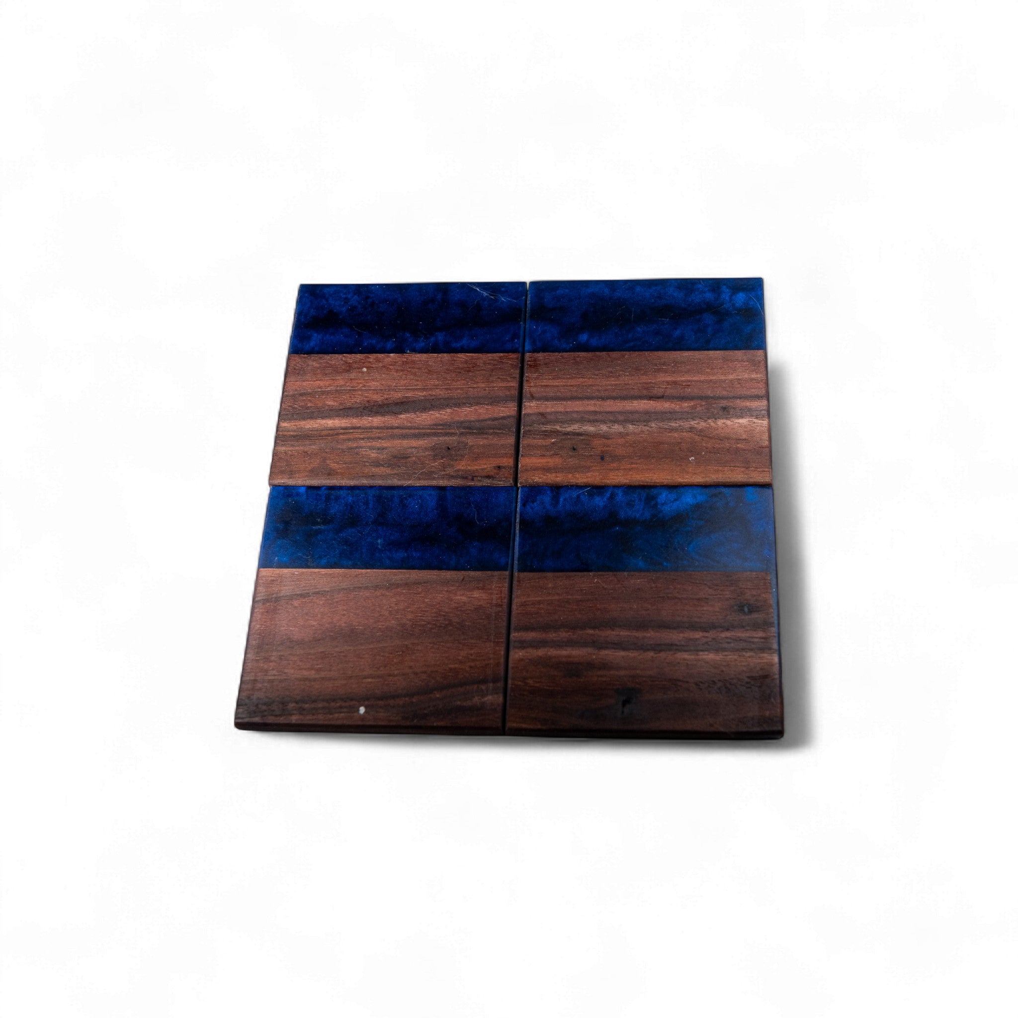 Walnut with Dark Blue Epoxy Coaster