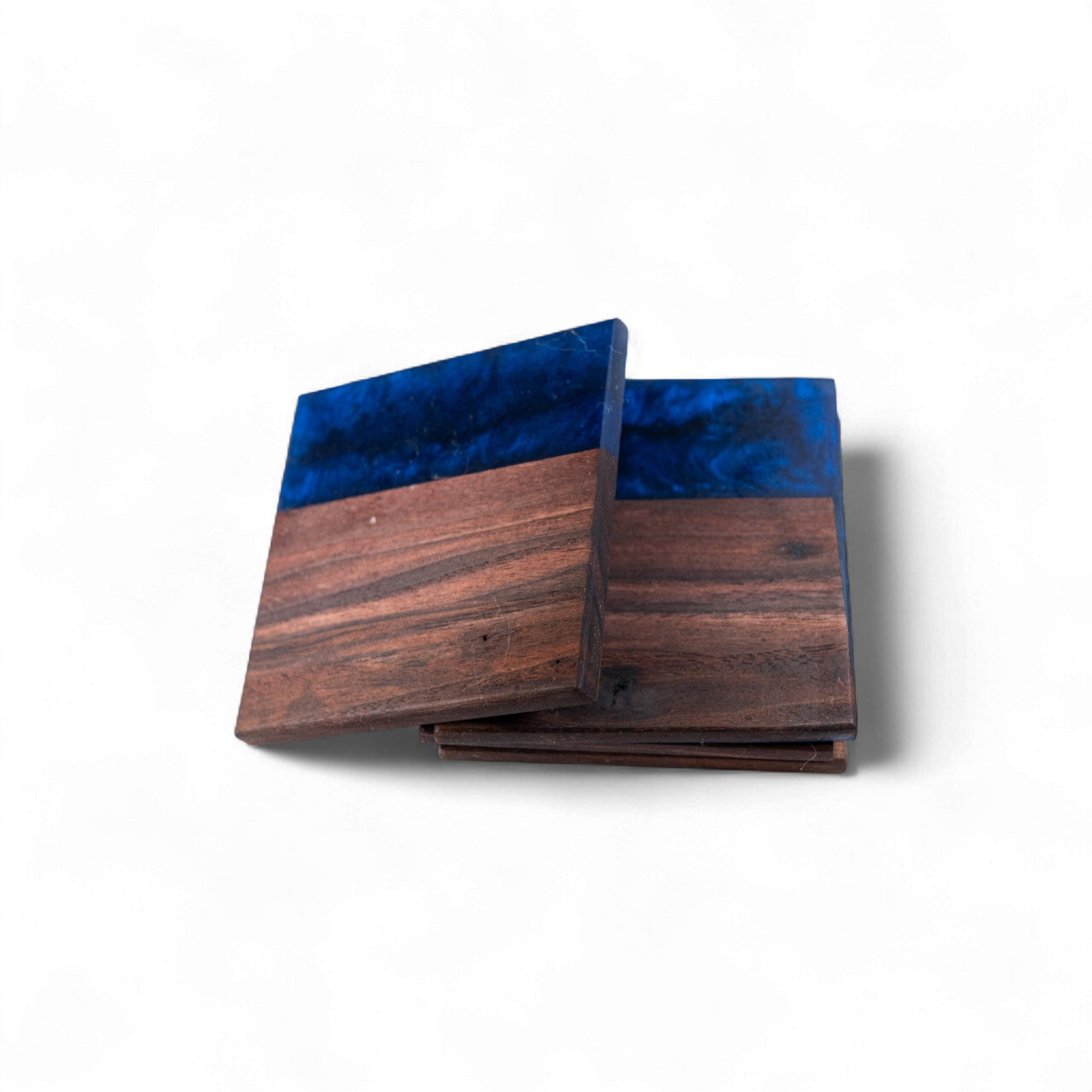 Walnut with Dark Blue Epoxy Coaster