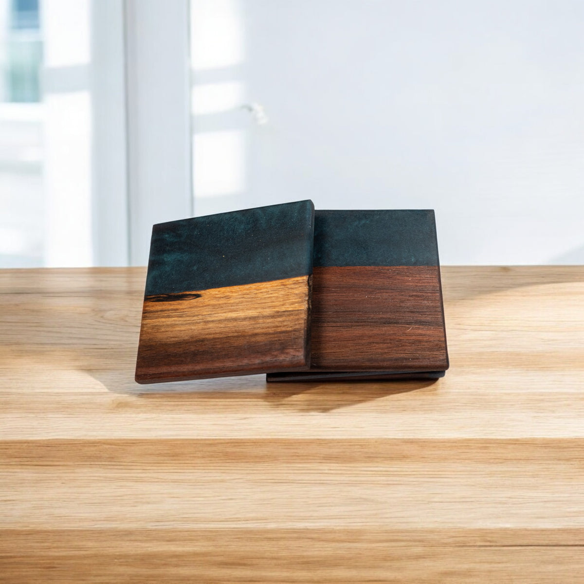 Walnut with Grey Metal Epoxy Coaster