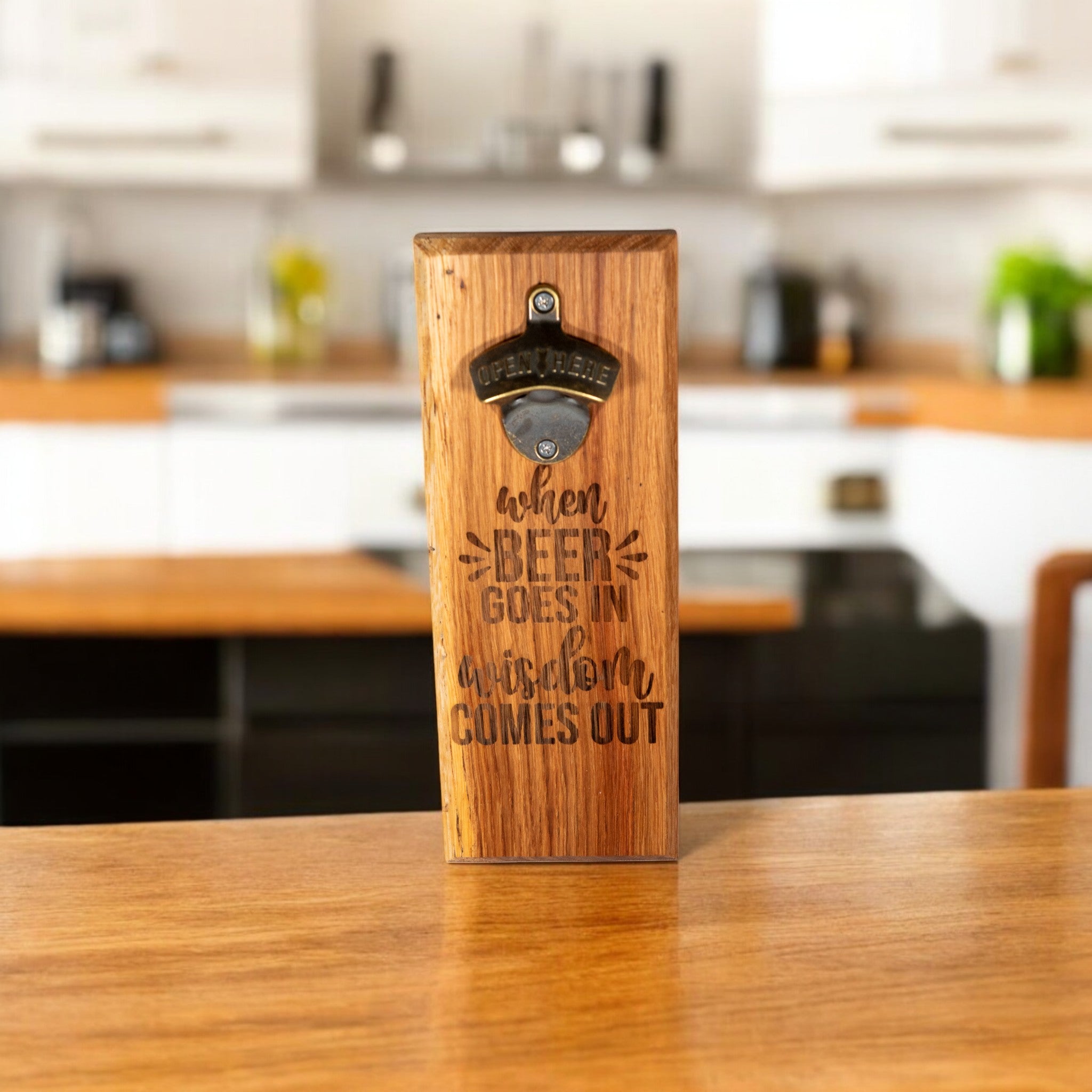 When beer Goes in" Wall Mounted Magnetic Bottle Opener