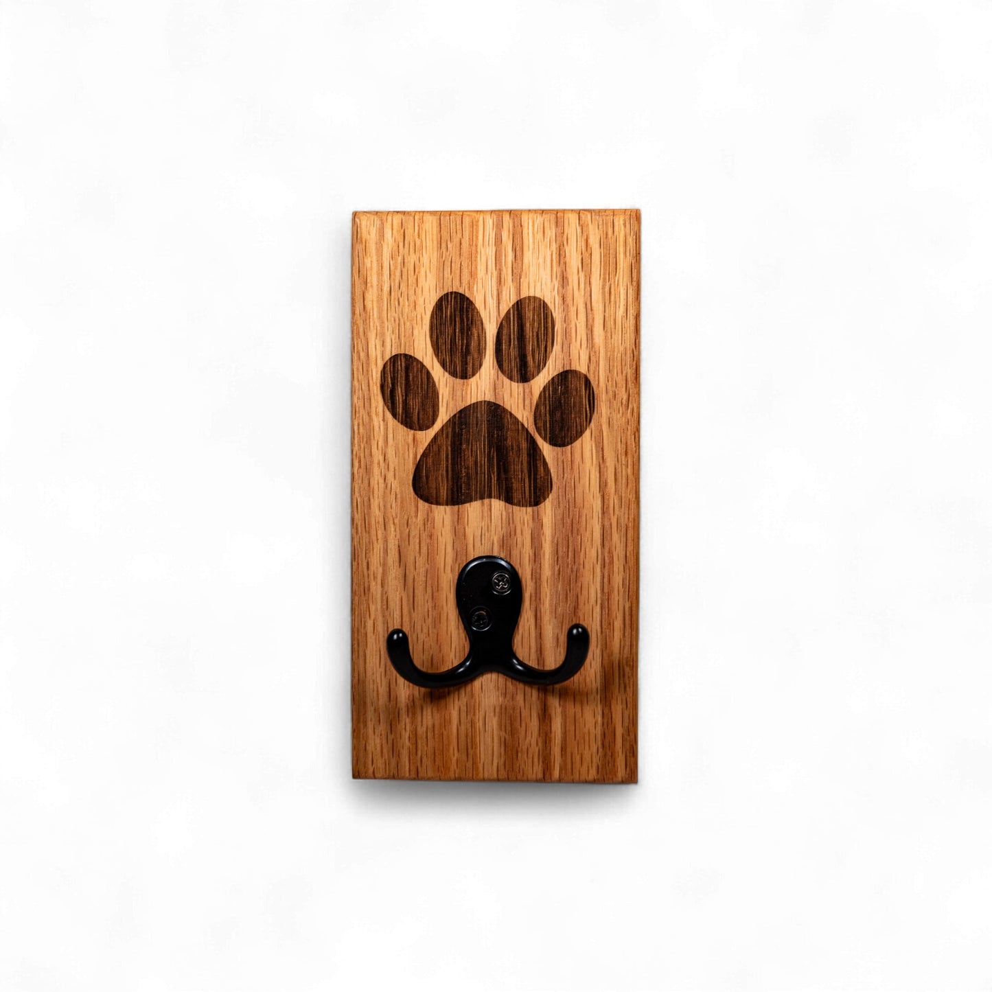 White Oak Wall Mount Dog Paw Leash Holder