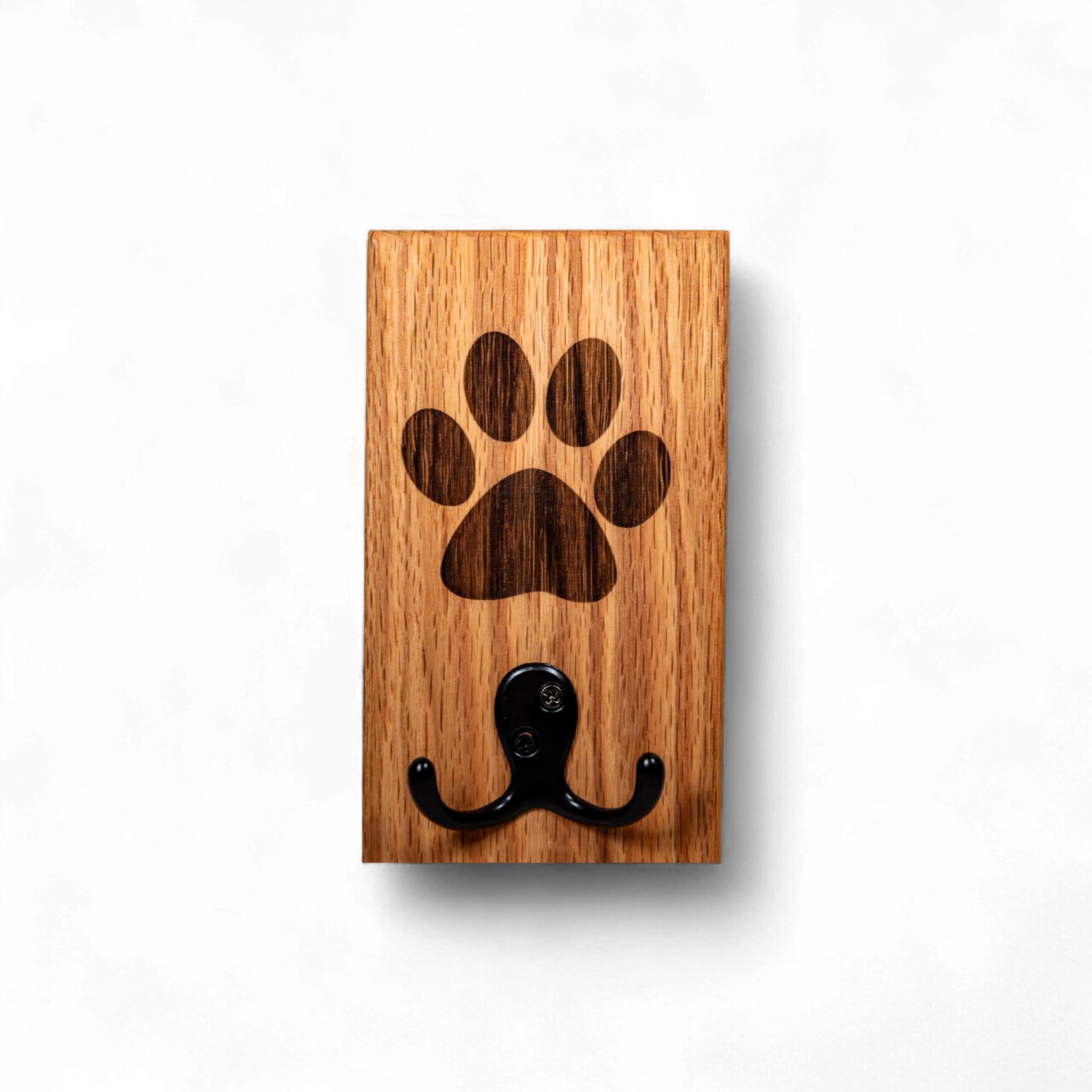 White Oak Wall Mount Dog Paw Leash Holder
