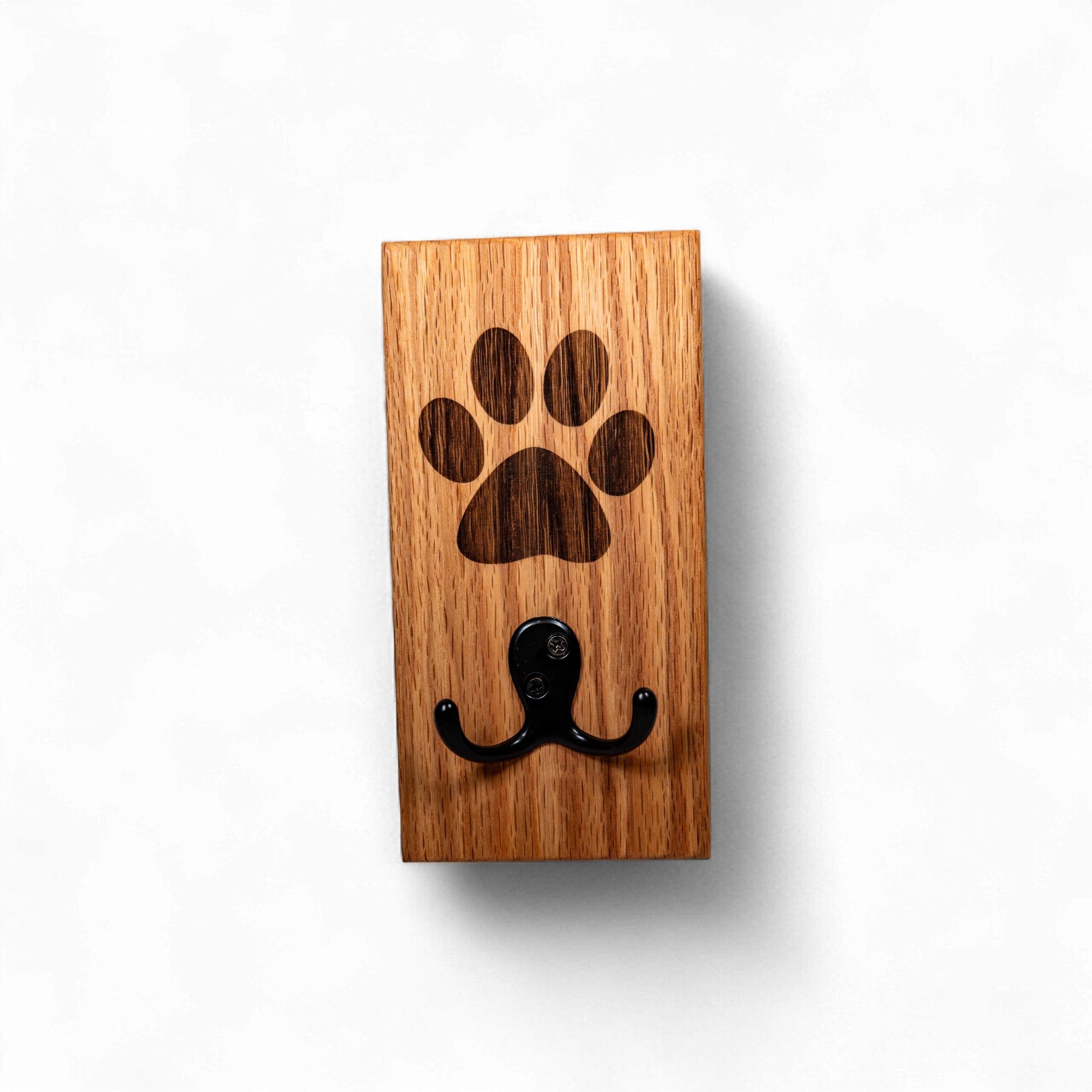 White Oak Wall Mount Dog Paw Leash Holder
