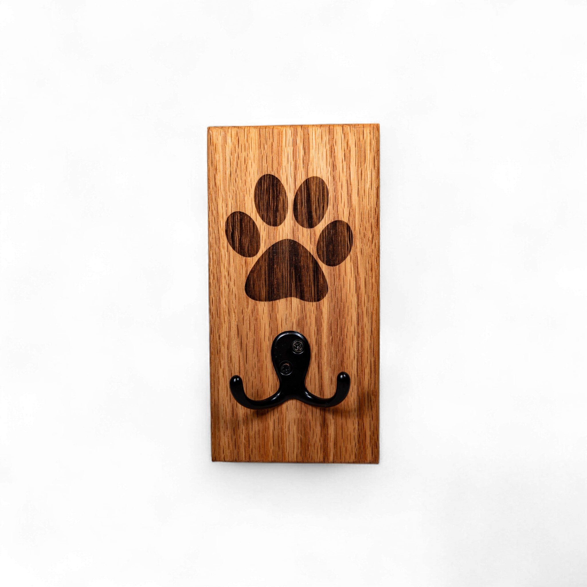 White Oak Wall Mount Dog Paw Leash Holder