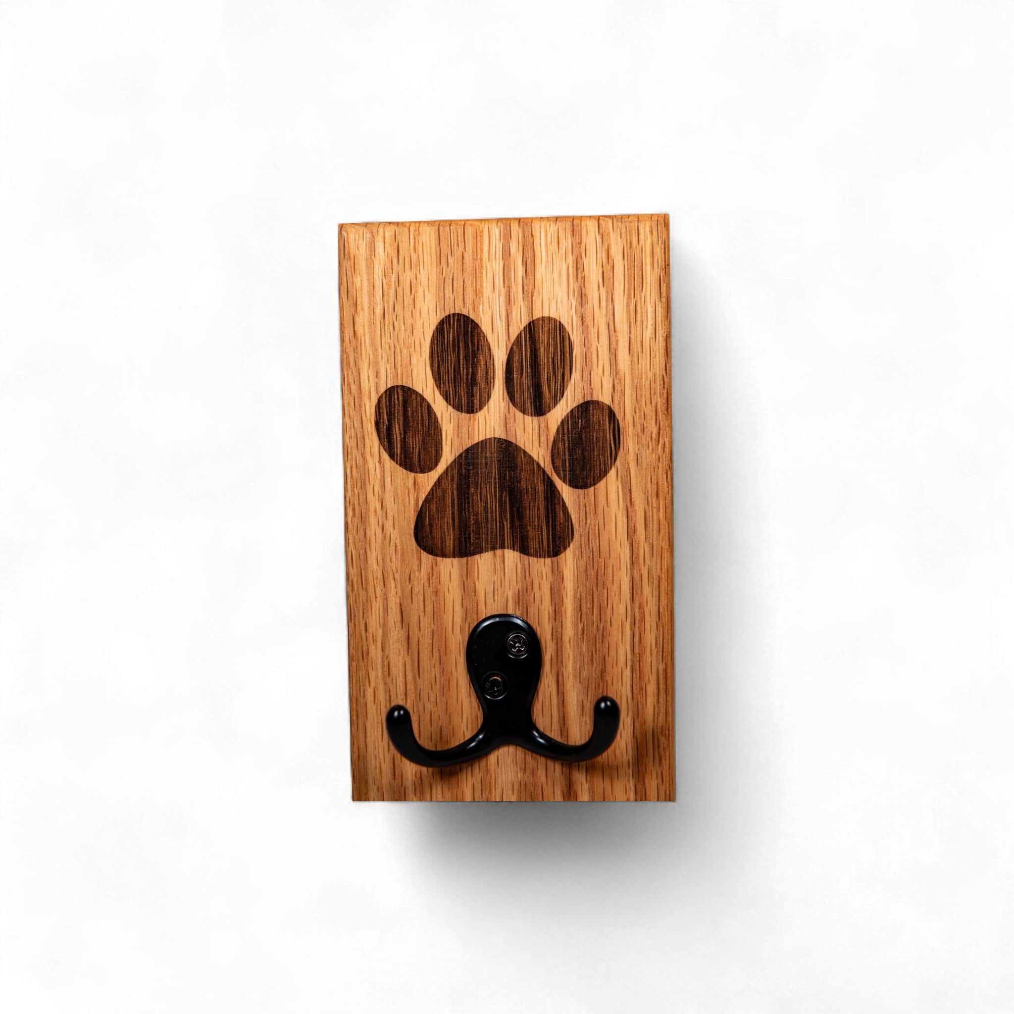 White Oak Wall Mount Dog Paw Leash Holder