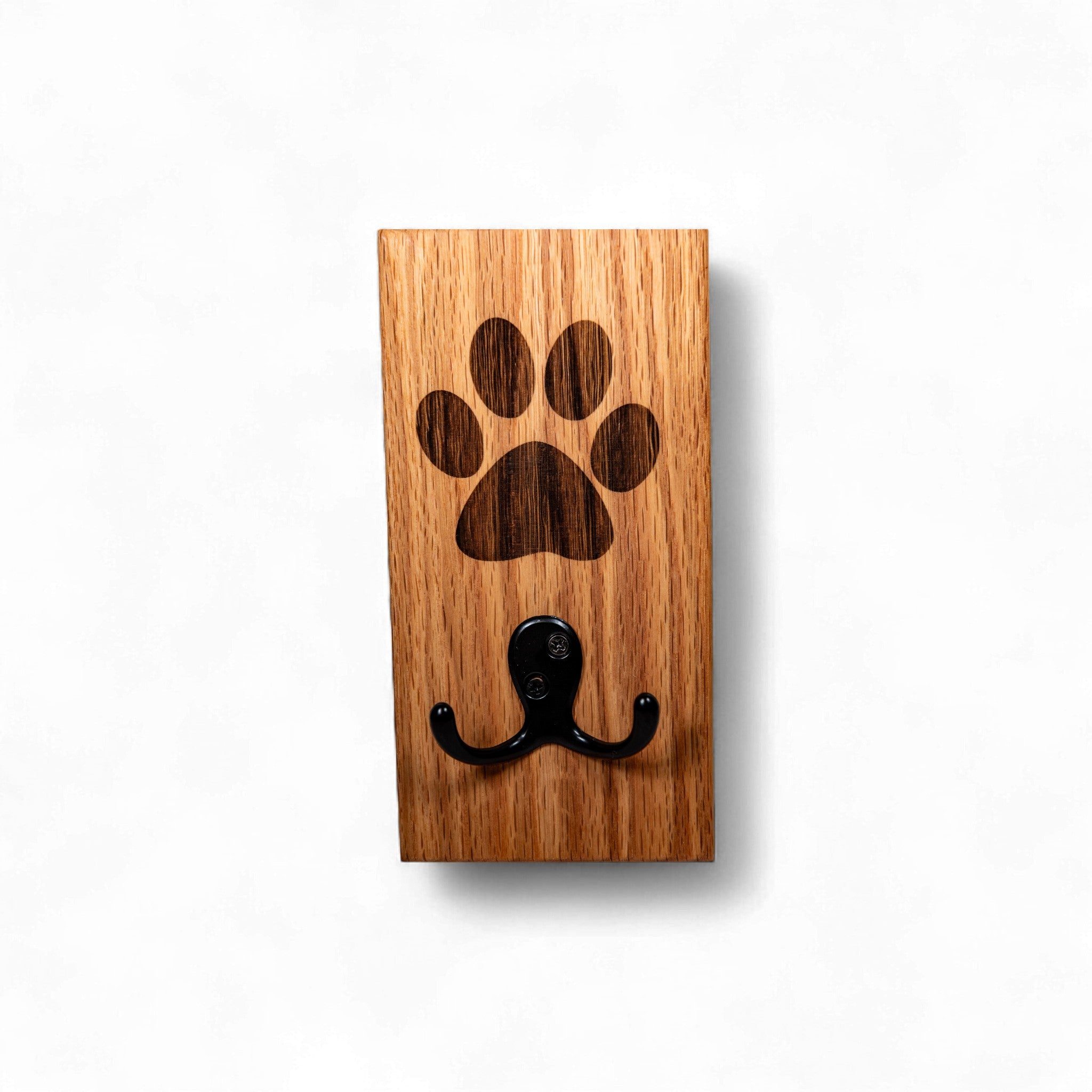 White Oak Wall Mount Dog Paw Leash Holder
