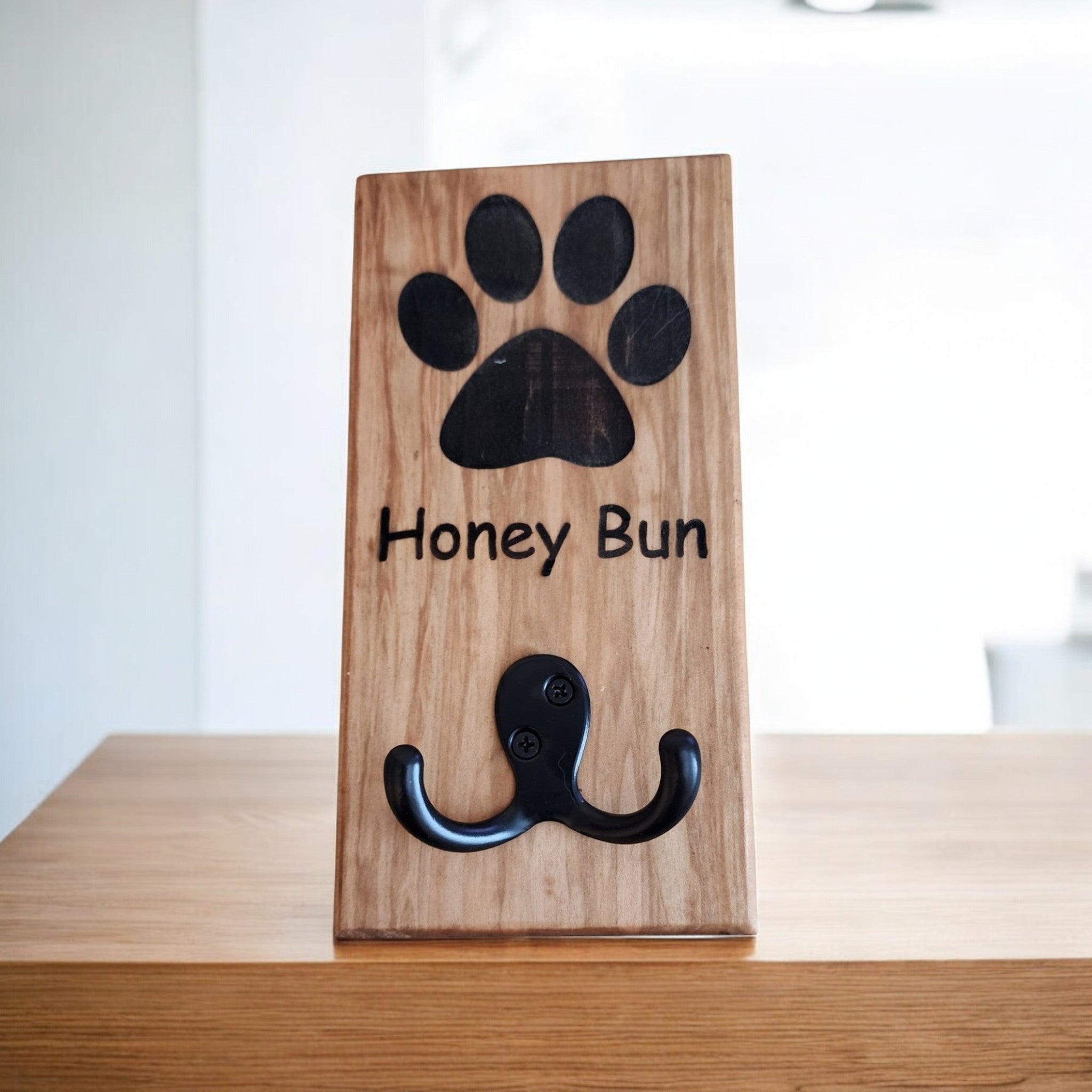 White Oak Wall Mount Dog Paw Leash Holder