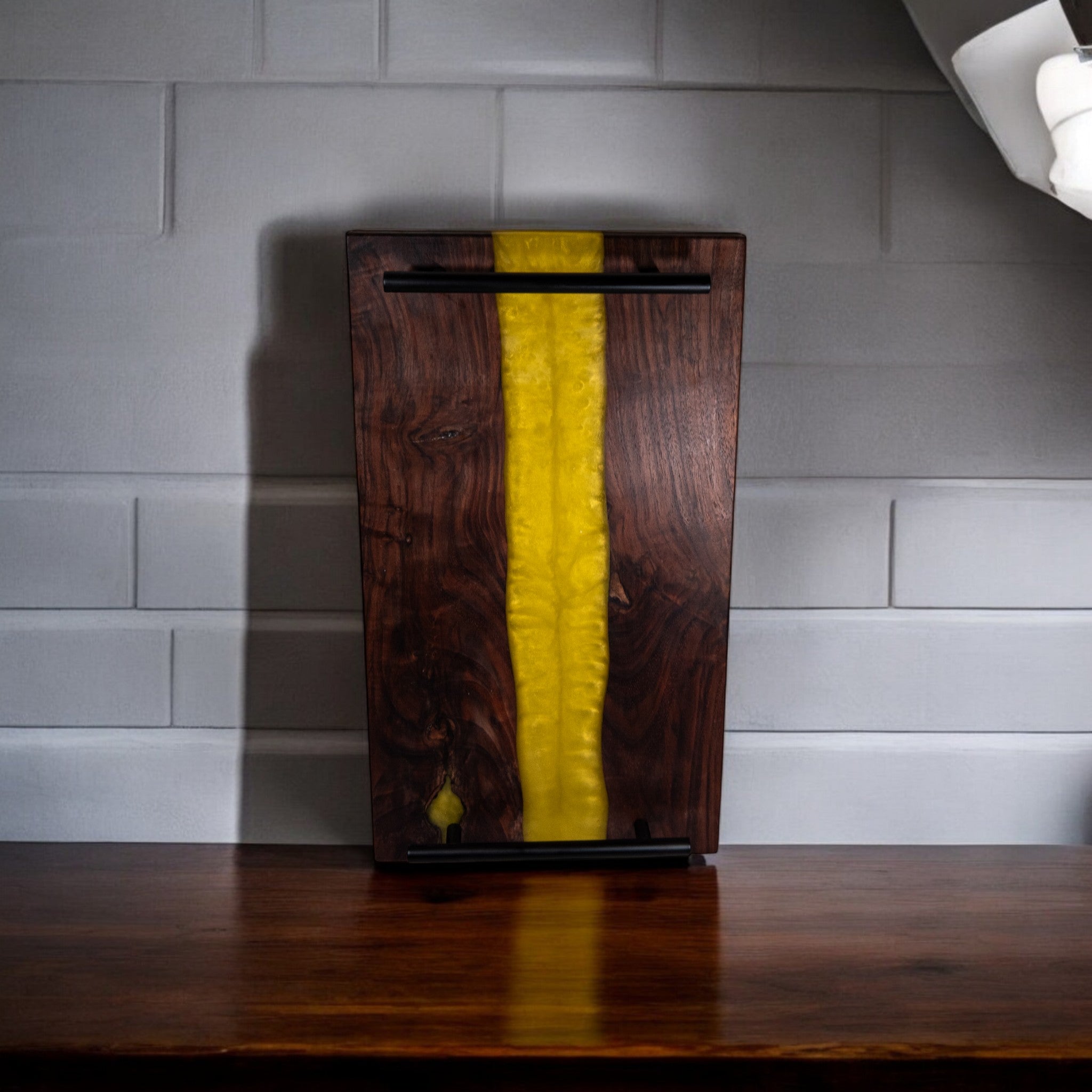 Yellow Epoxy Walnut Charcuterie Boards/Serving Board with Handle