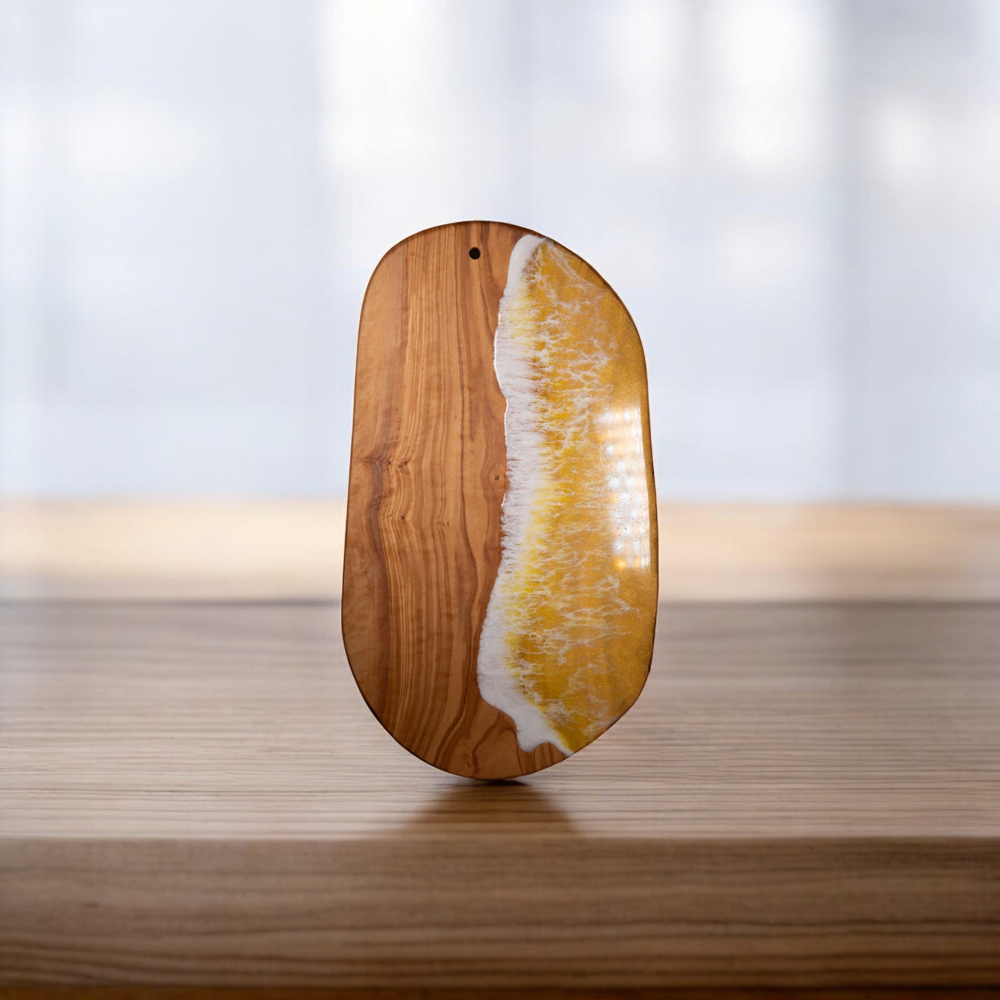 Yellow Handcrafted Ocean Wave Olive Wood Charcuterie Board - Serving Platter