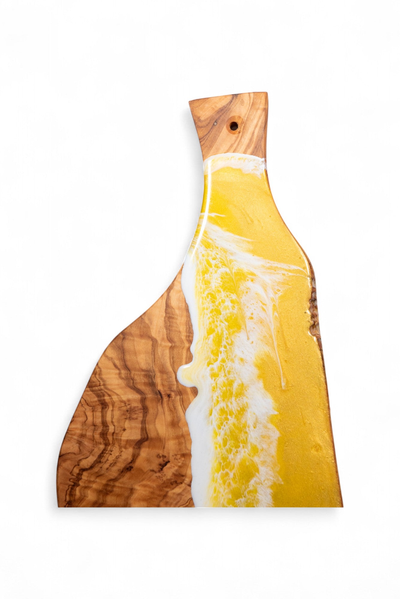 Yellow Handcrafted Ocean Wave Olive Wood Charcuterie Board - Serving Platter