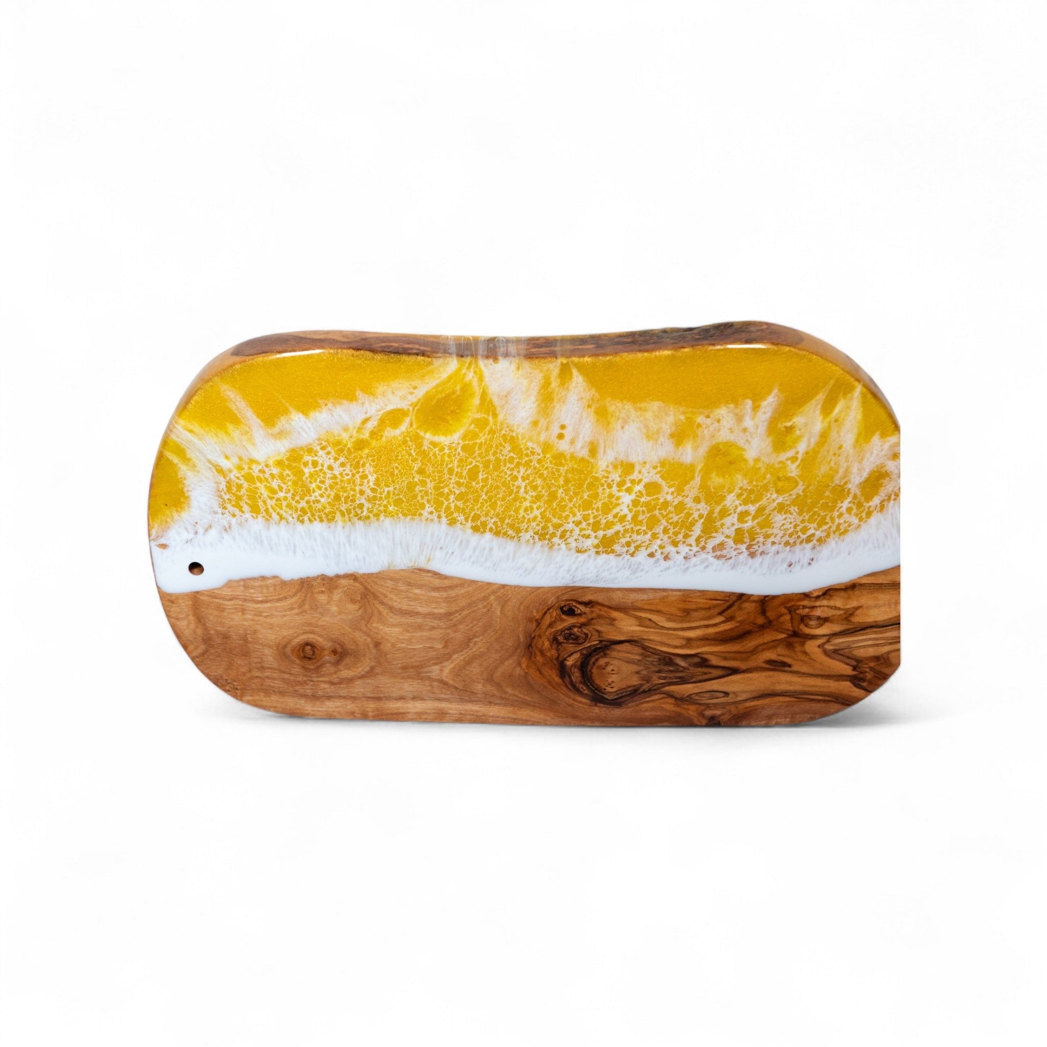 Yellow Handcrafted Ocean Wave Olive Wood Charcuterie Board - Serving Platter
