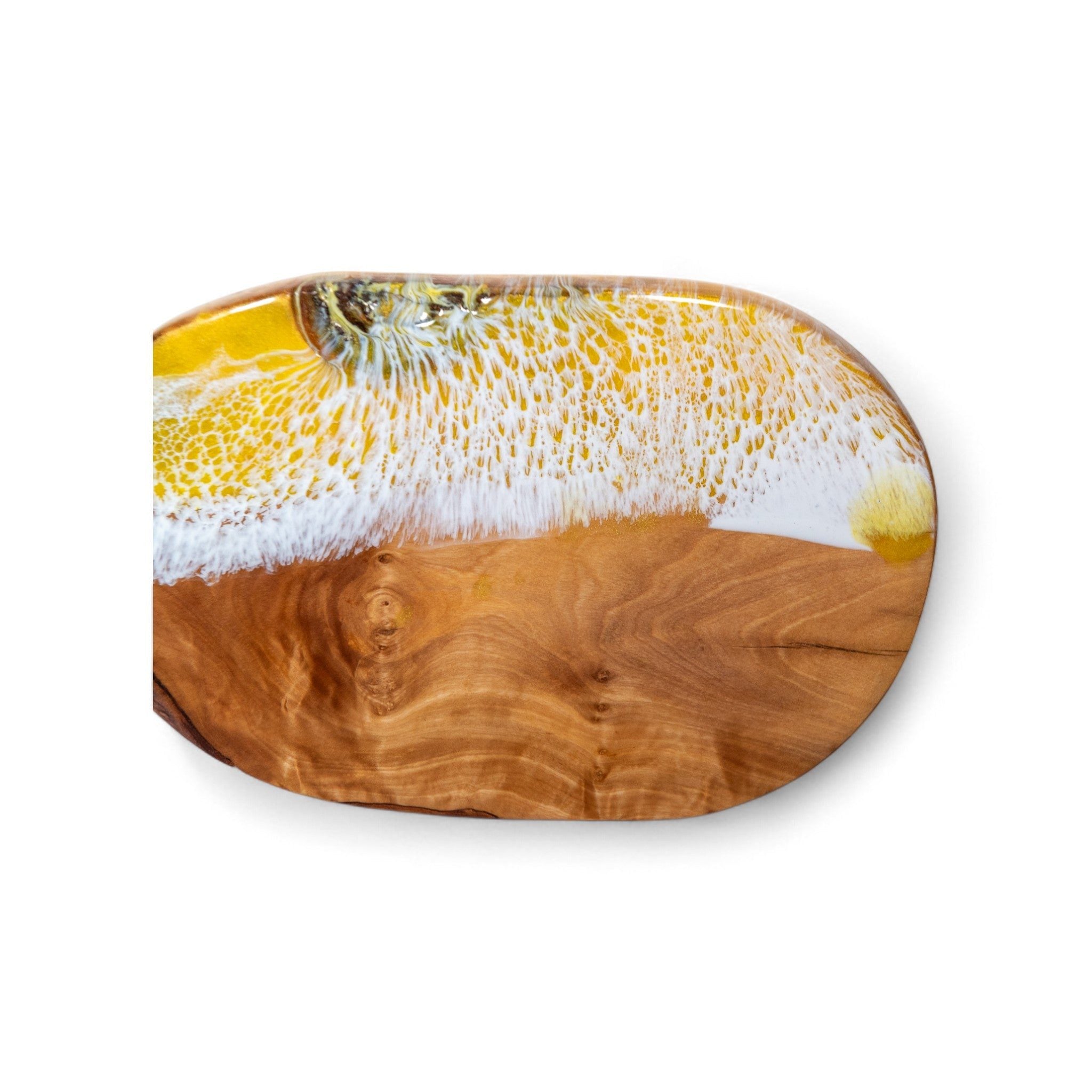 Yellow Handcrafted Ocean Wave Olive Wood Charcuterie Board - Serving Platter