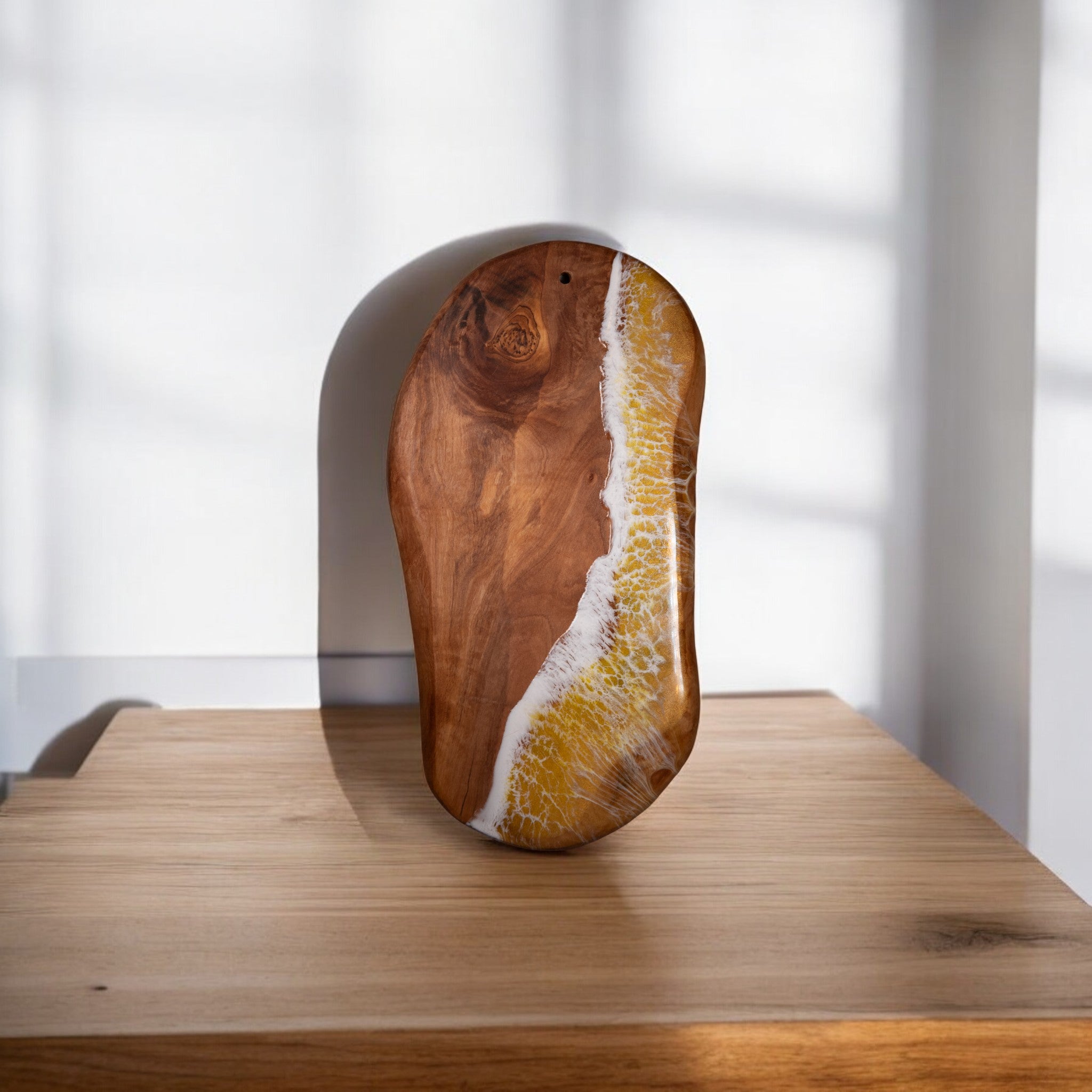 Yellow Handcrafted Ocean Wave Olive Wood Charcuterie Board - Serving Platter