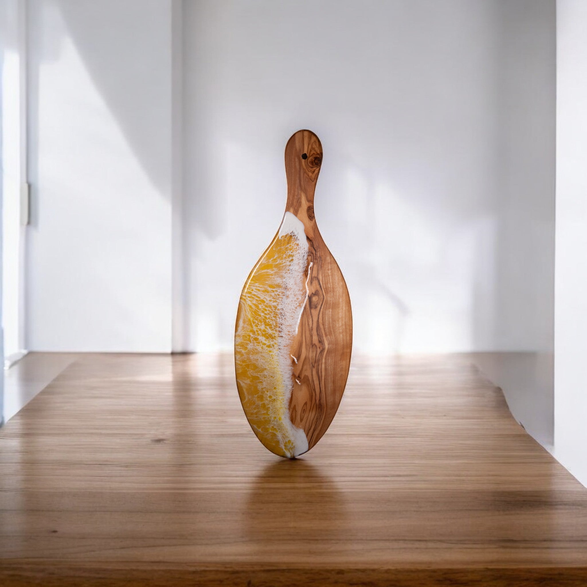 Yellow Handcrafted Ocean Wave Olive Wood Charcuterie Board - Serving Platter