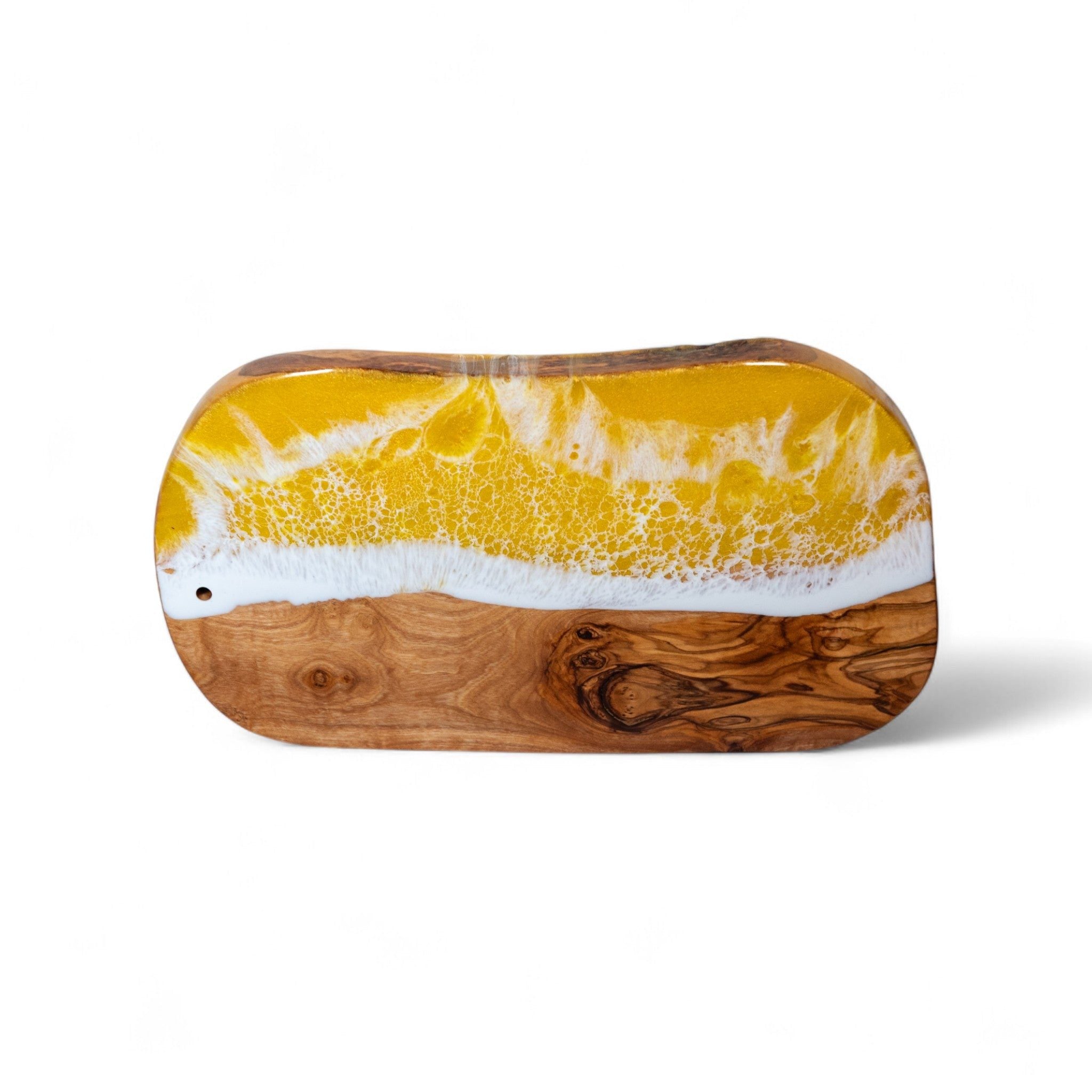 Yellow Handcrafted Ocean Wave Olive Wood Charcuterie Board - Serving Platter
