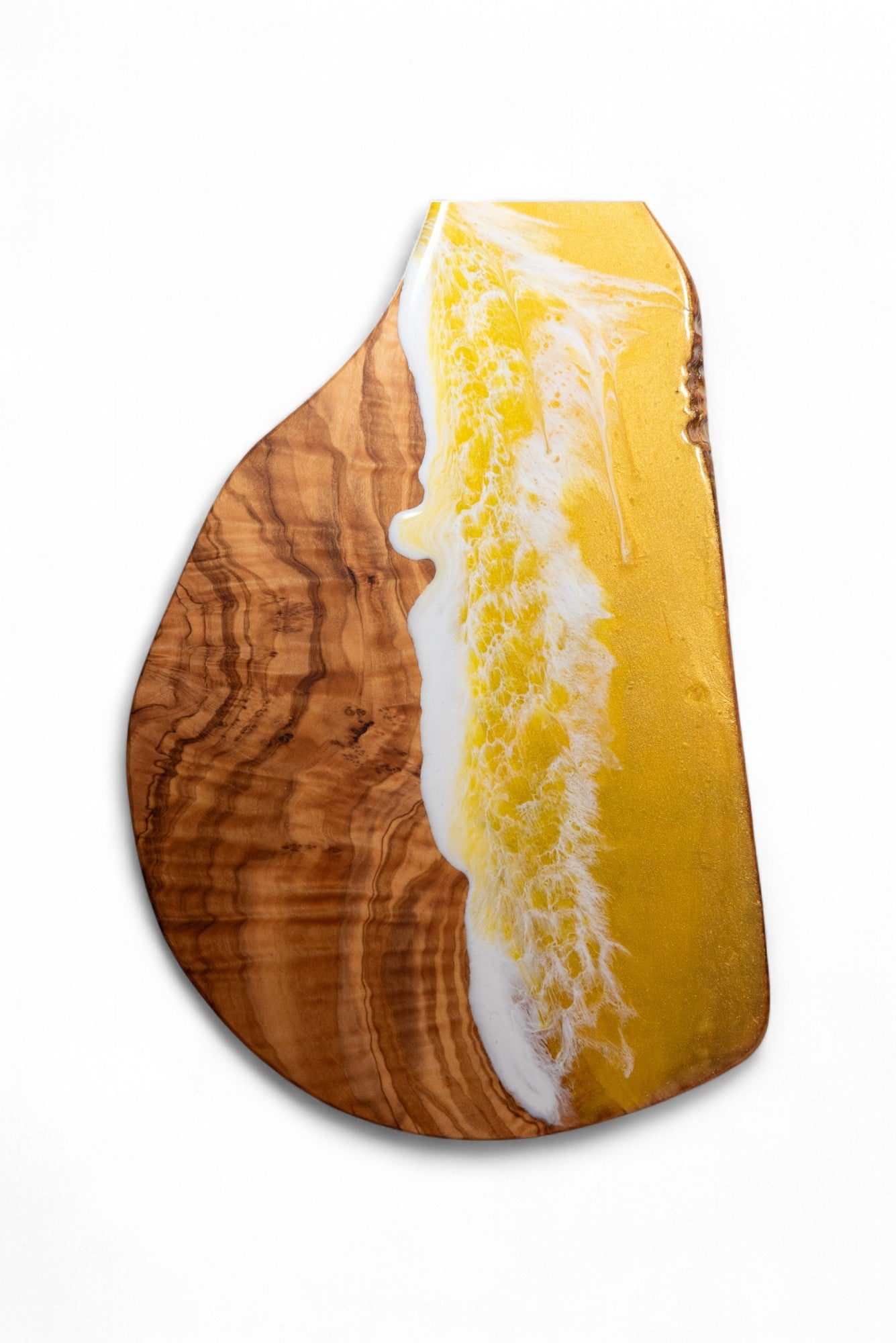 Yellow Handcrafted Ocean Wave Olive Wood Charcuterie Board - Serving Platter