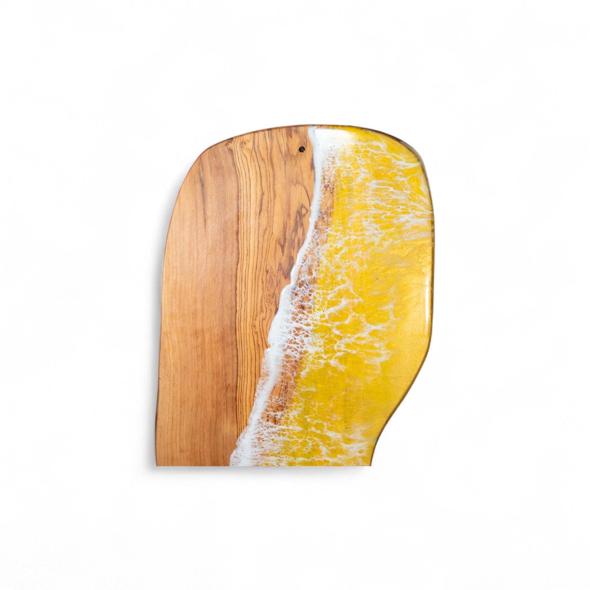Yellow Handcrafted Ocean Wave Olive Wood Charcuterie Board - Serving Platter