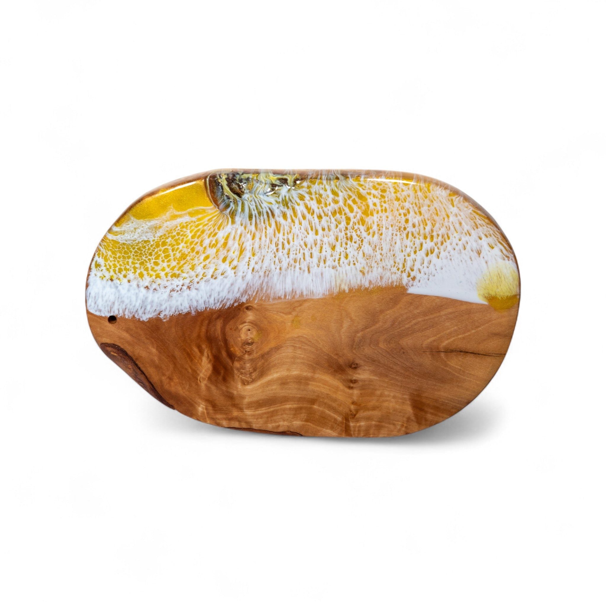 Yellow Handcrafted Ocean Wave Olive Wood Charcuterie Board - Serving Platter