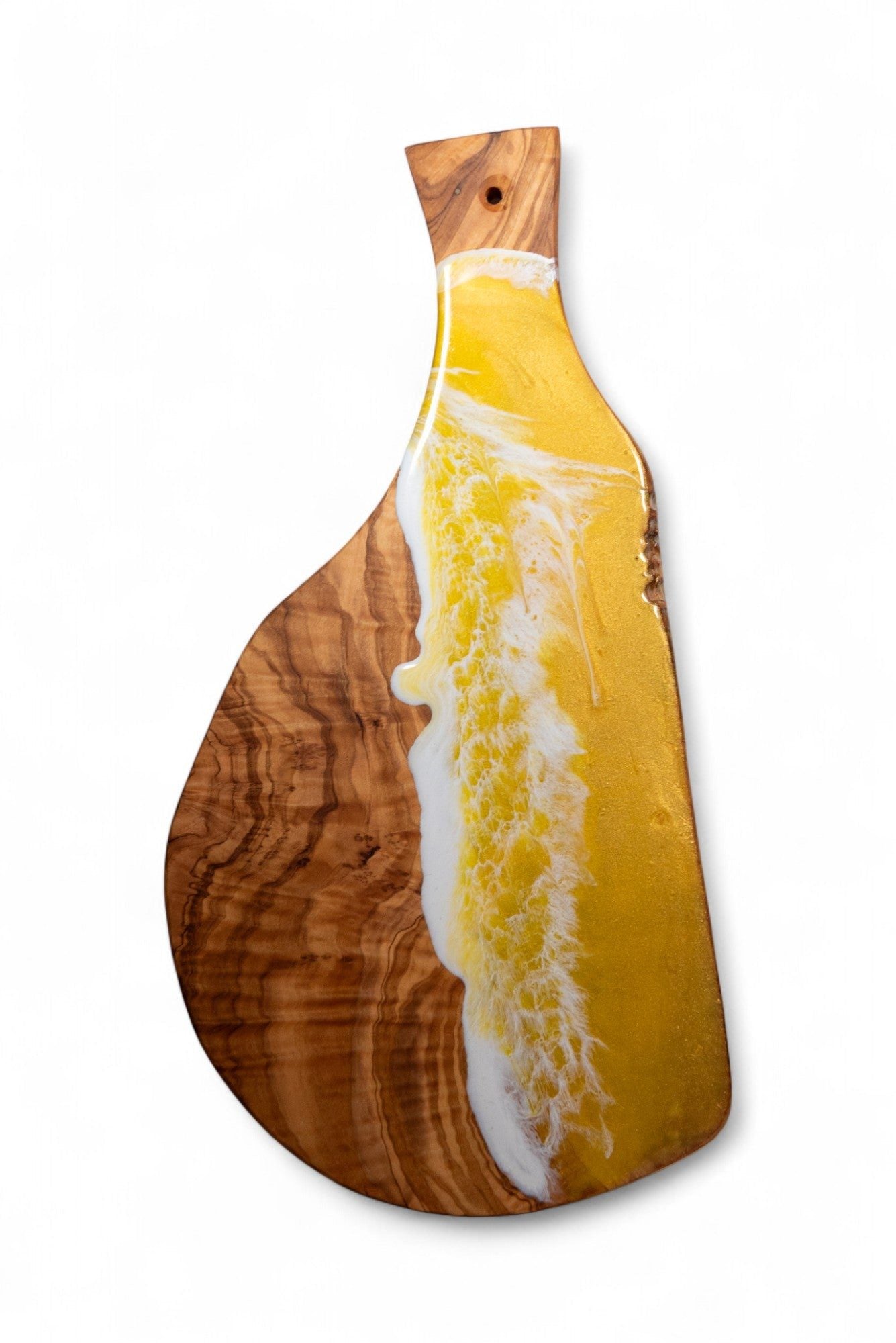 Yellow Handcrafted Ocean Wave Olive Wood Charcuterie Board - Serving Platter