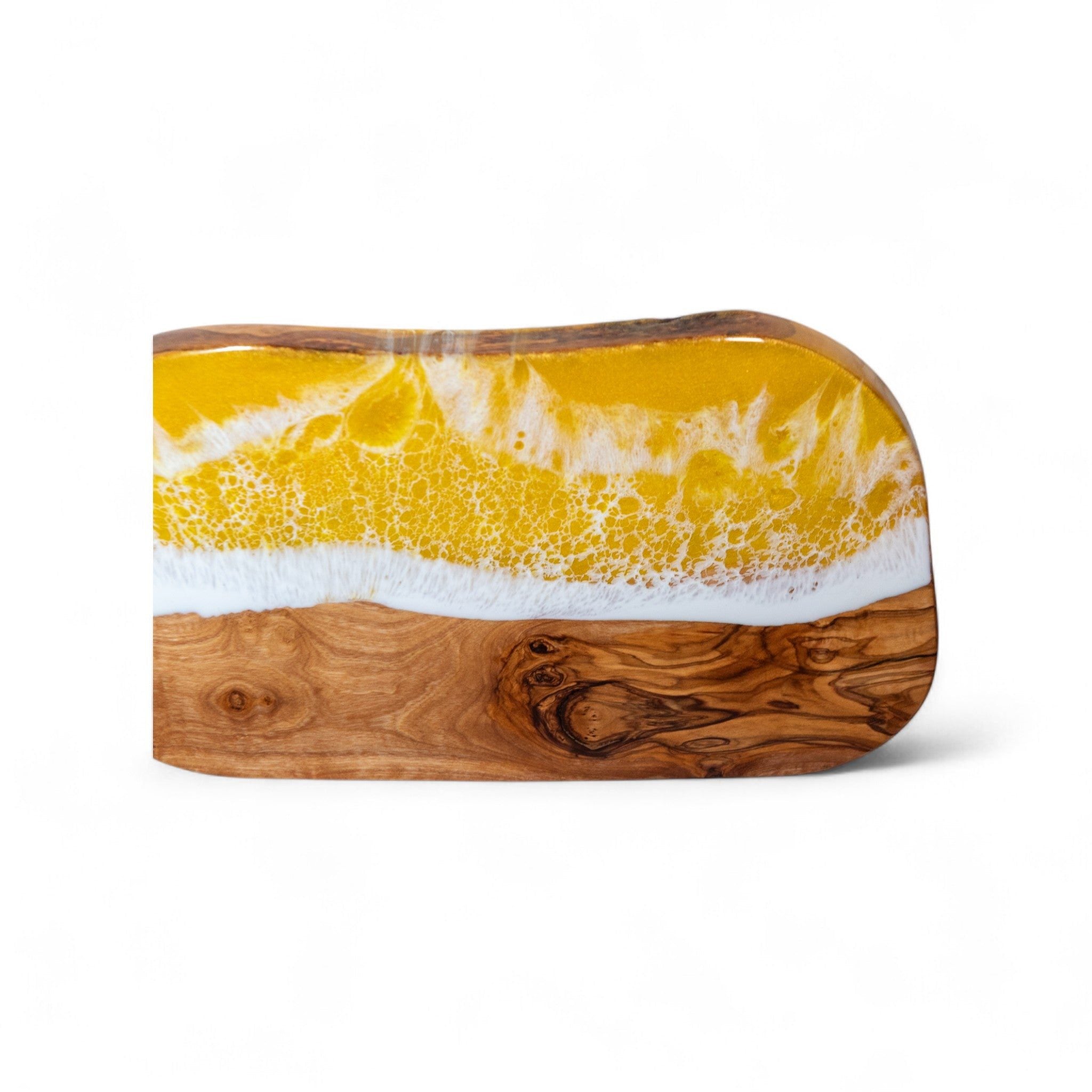 Yellow Handcrafted Ocean Wave Olive Wood Charcuterie Board - Serving Platter