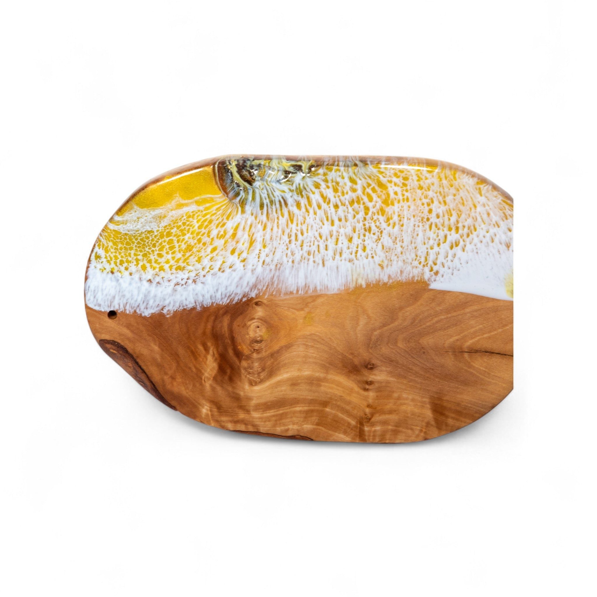 Yellow Handcrafted Ocean Wave Olive Wood Charcuterie Board - Serving Platter