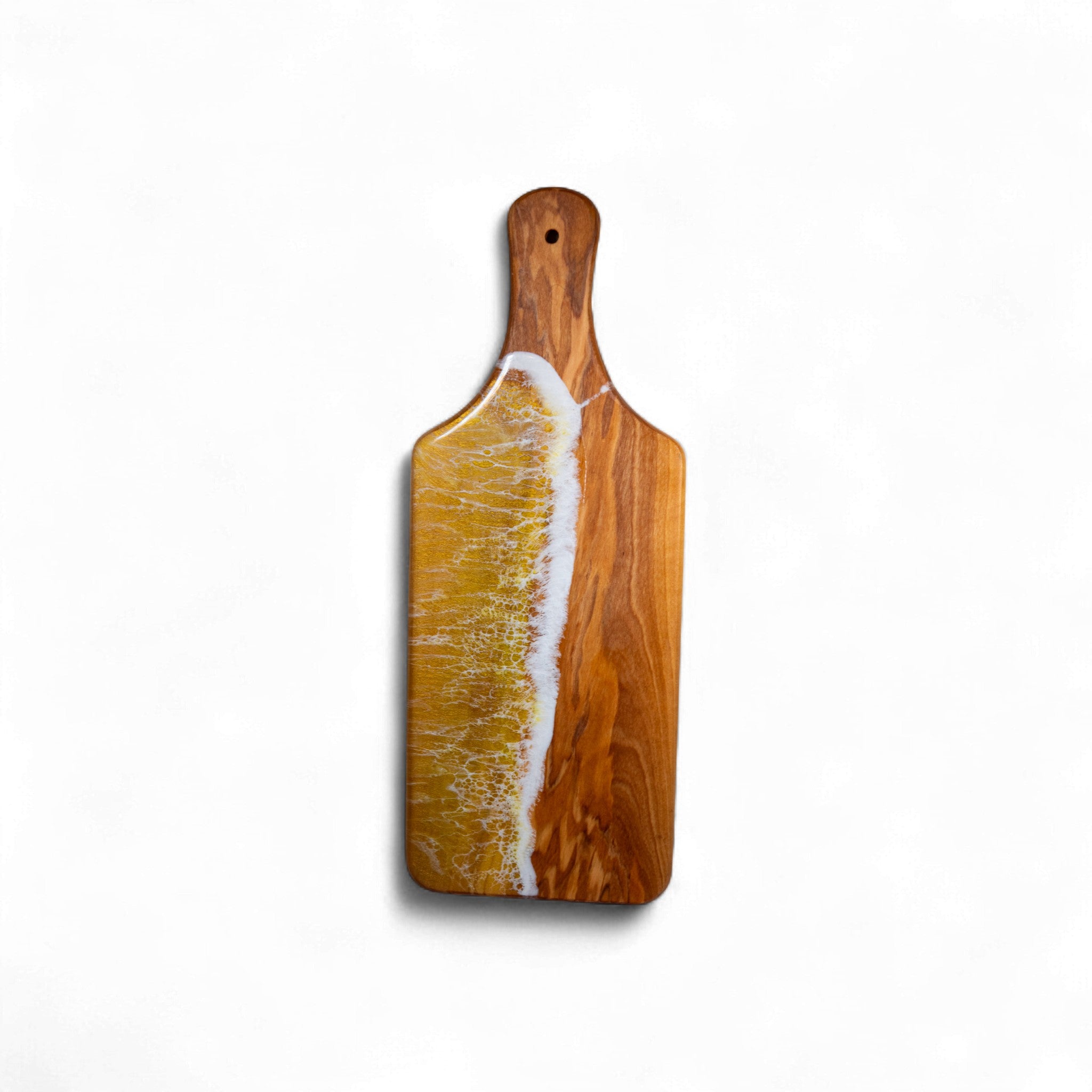Yellow Handcrafted Ocean Wave Olive Wood Charcuterie Board - Serving Platter