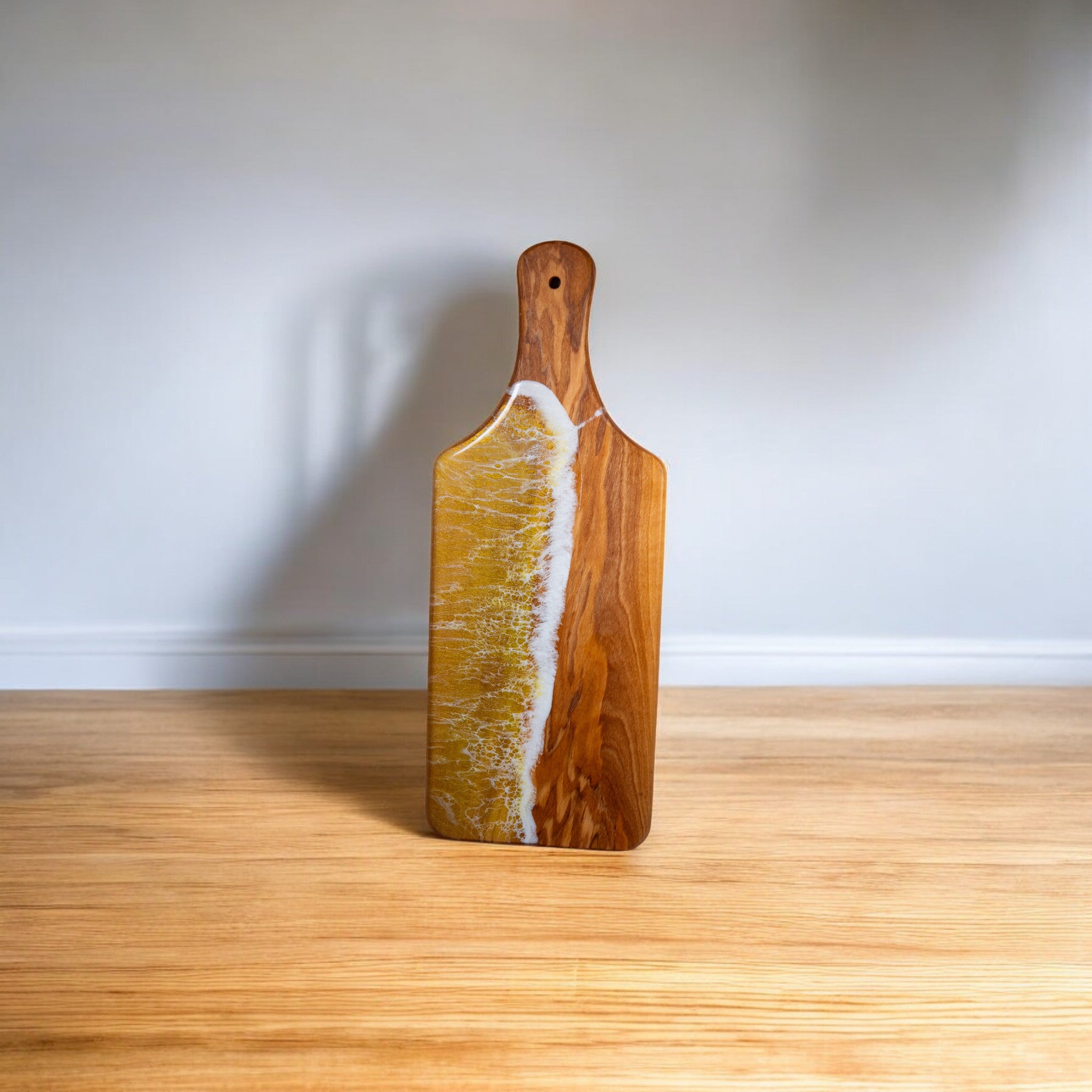 Yellow Handcrafted Ocean Wave Olive Wood Charcuterie Board - Serving Platter