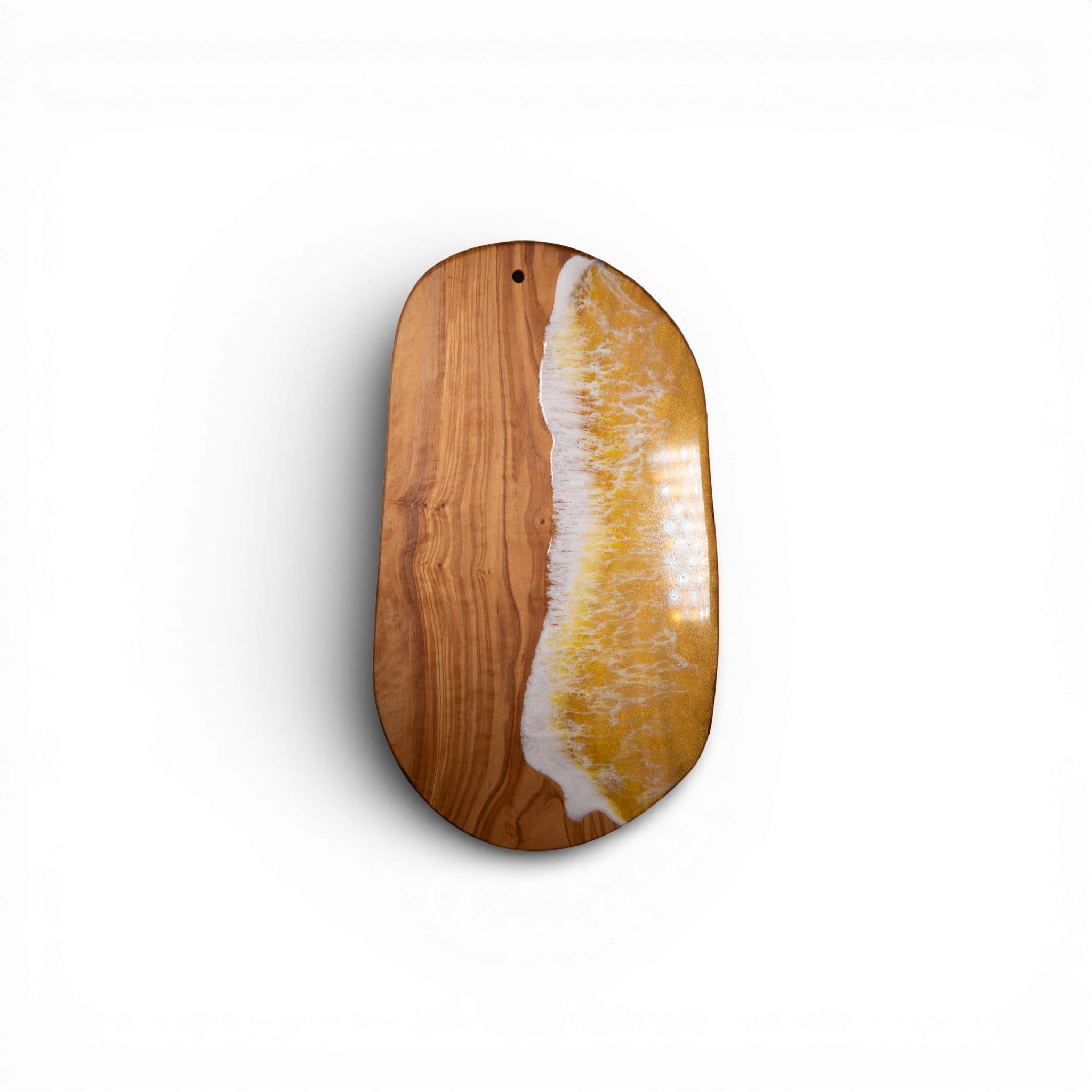 Yellow Handcrafted Ocean Wave Olive Wood Charcuterie Board - Serving Platter