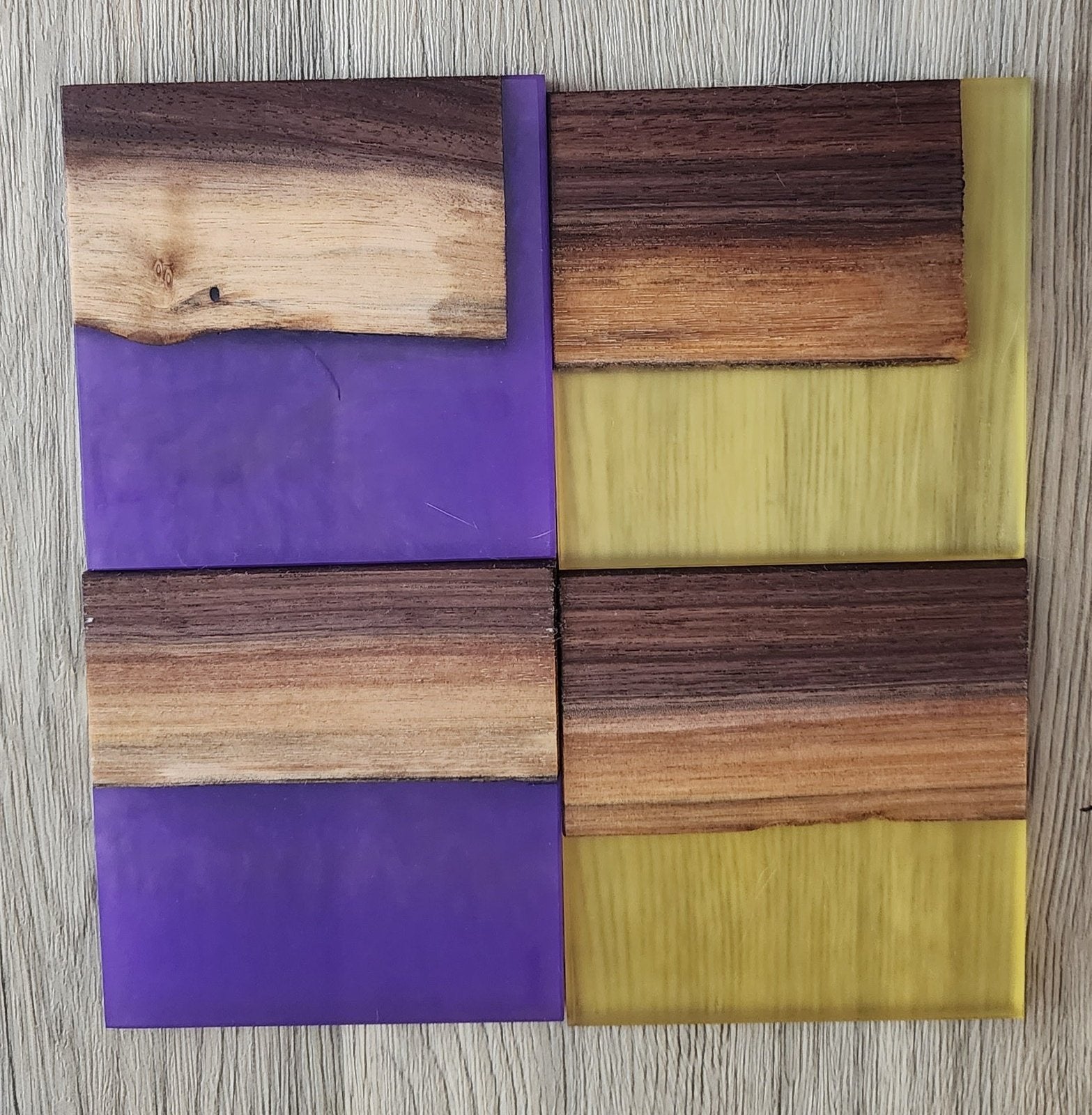 Walnut with Clear Yellow and Purple Mixed Epoxy Coaster