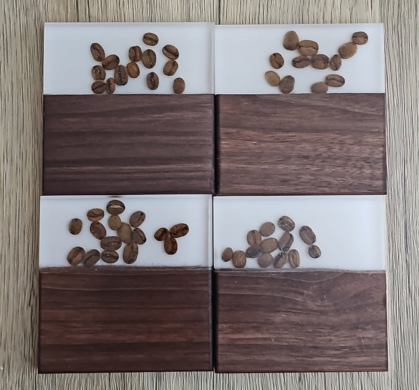 Coffee Beans with Walnut White Epoxy Coaster