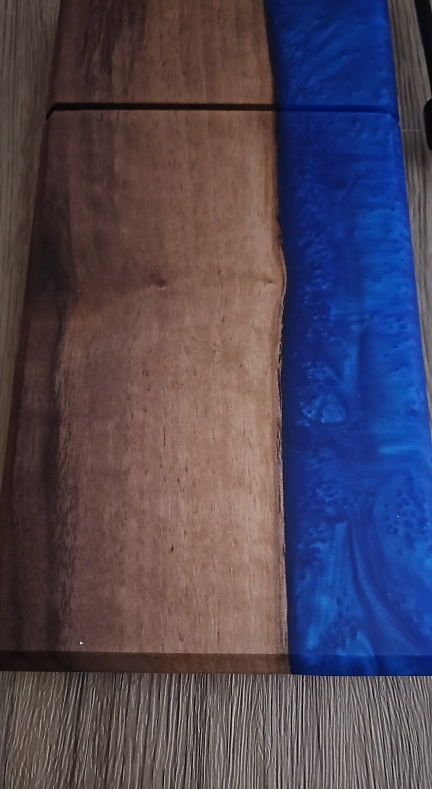 Walnut Wood with Deep Blue Epoxy Cheese Slicer Board Long