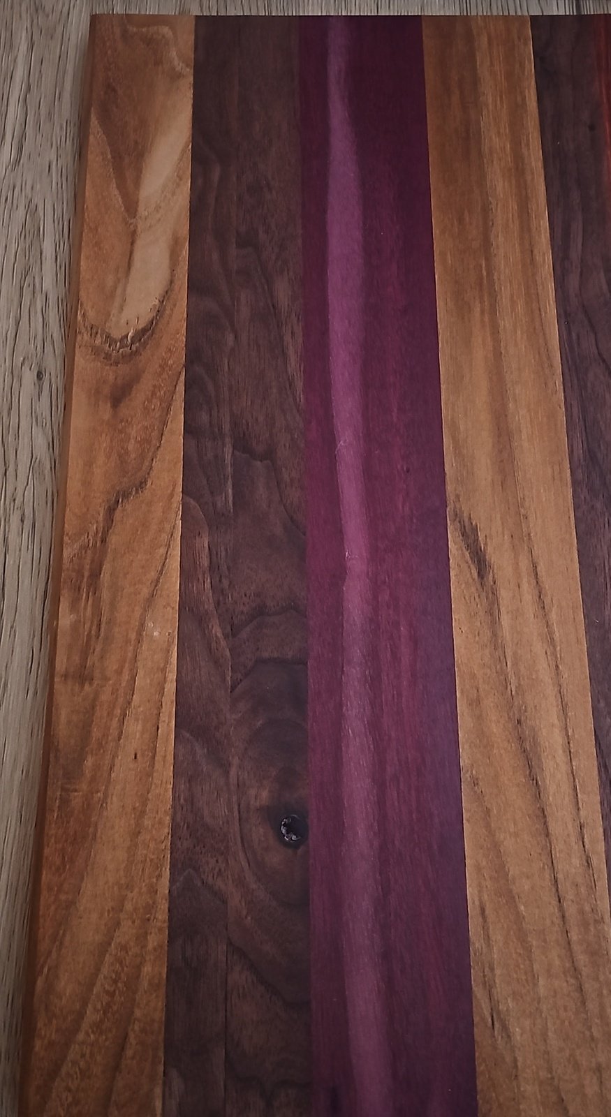 Sapele, Purple Heart, Walnut and Padauk Cutting Board