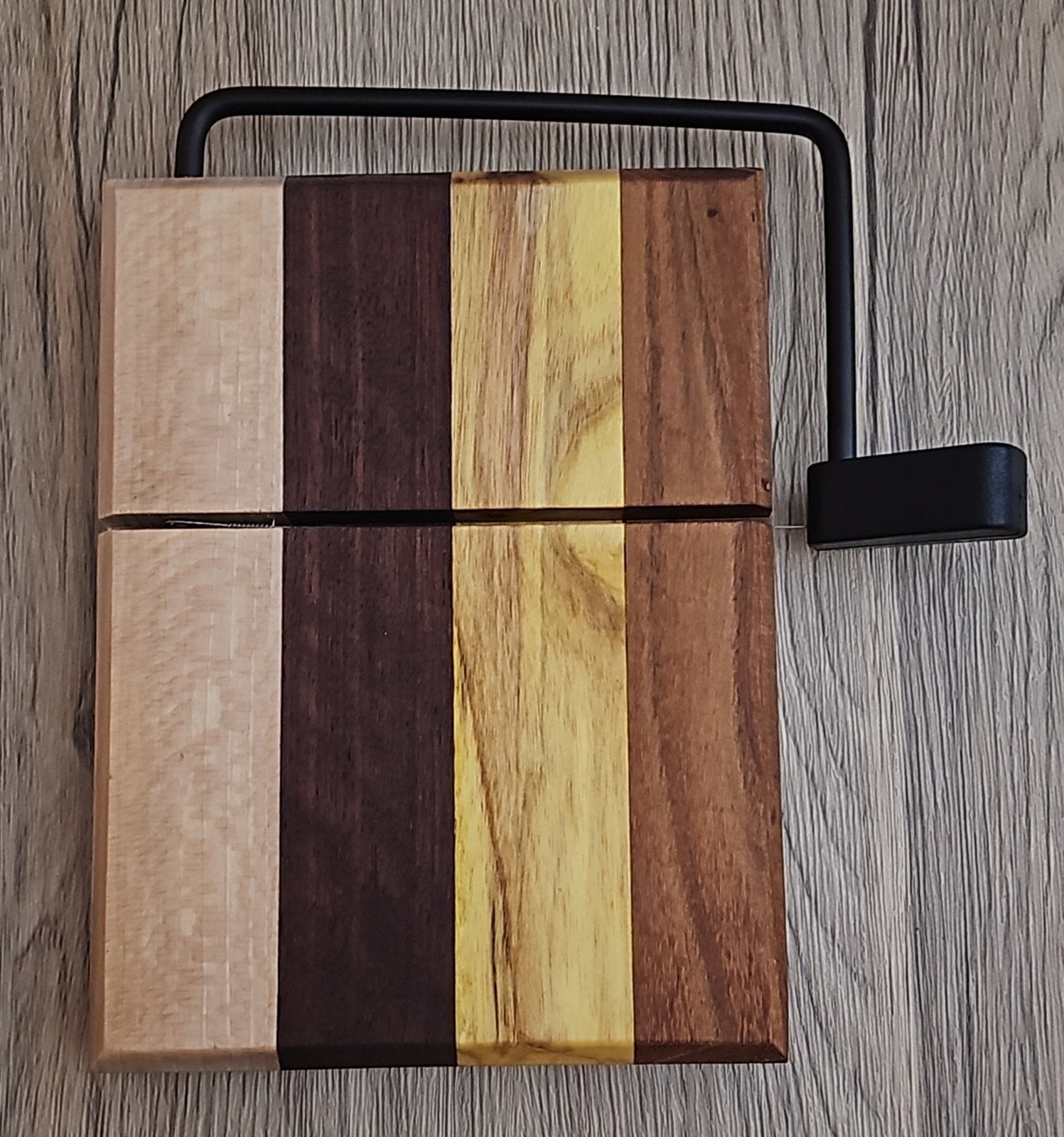 Mulberry, Walnut, Sycamore, and Sapele Cheese Slicer Board