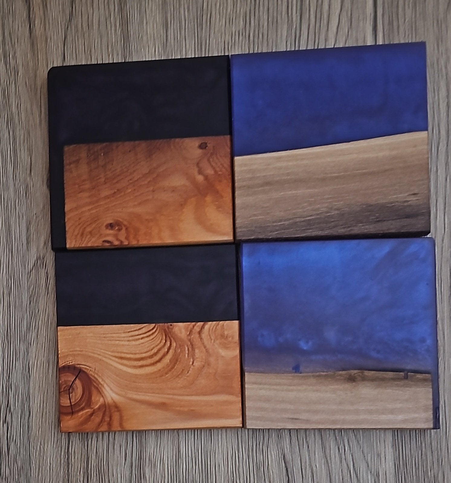 Mix Wood with Violet Blue/ Black Purple Epoxy Coaster