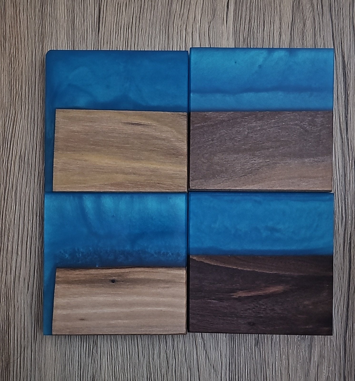 Walnut Wood with Sea Blue Epoxy Coaster