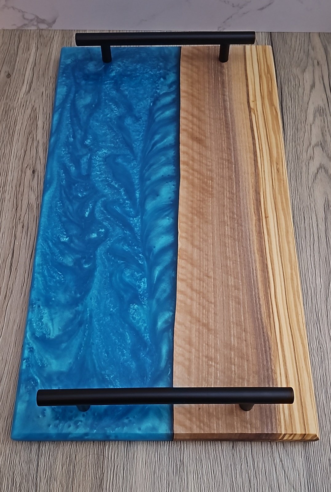 Sea Blue Epoxy Olive Charcuterie Boards/Serving Board with Handles