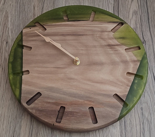 Walnut Wood with Olive Epoxy Clock
