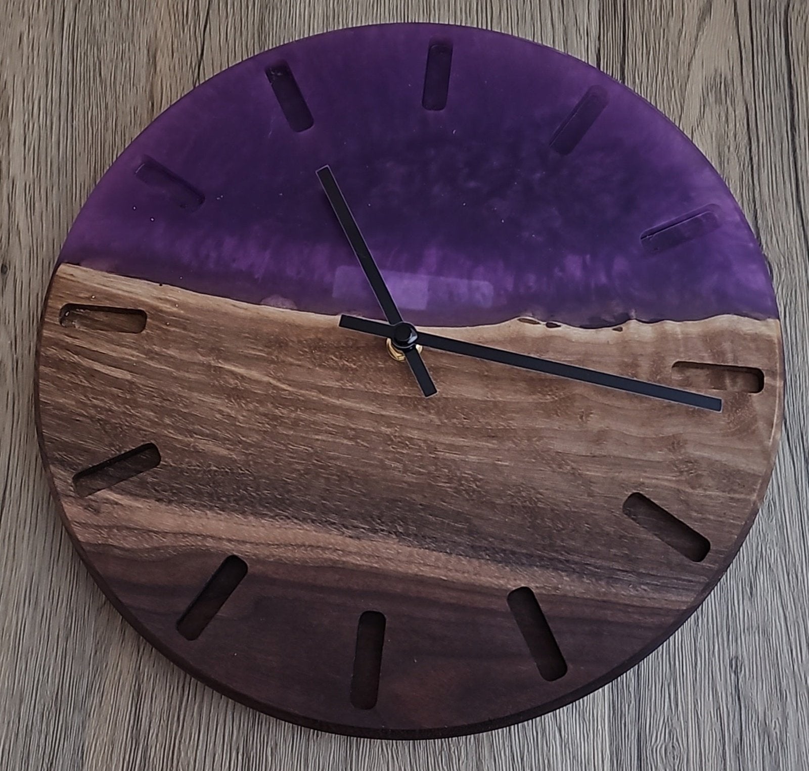 Walnut Wood with Purple Epoxy Clock